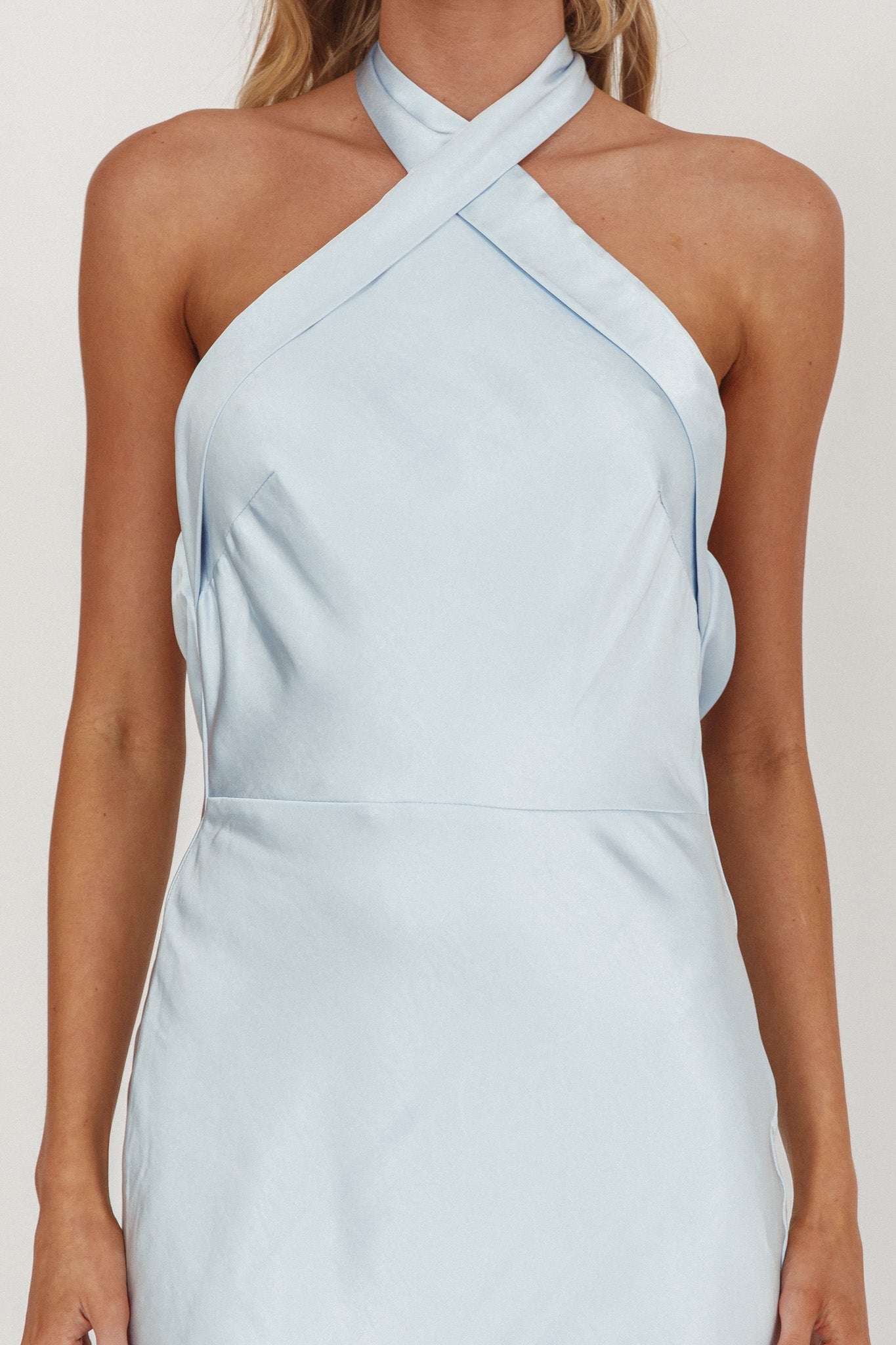 Italia Azure Crossover Halterneck Maxi Dress Ice Blue– Selfie Leslie
