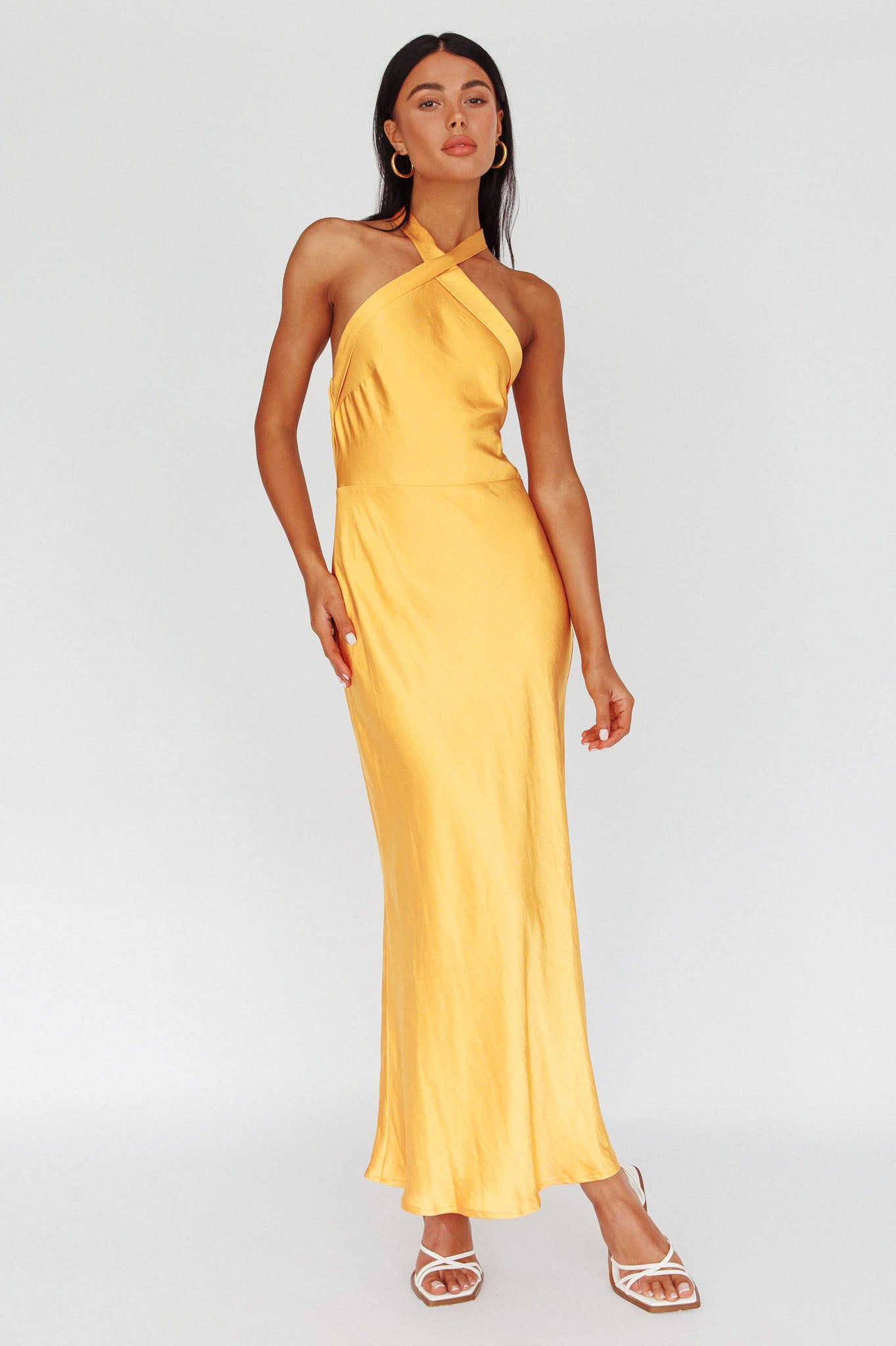Italia Azure Crossover Halterneck Maxi Dress Sun | Selfie Leslie Italia Azure Crossover Halterneck Maxi Dress Sun | Selfie Leslie