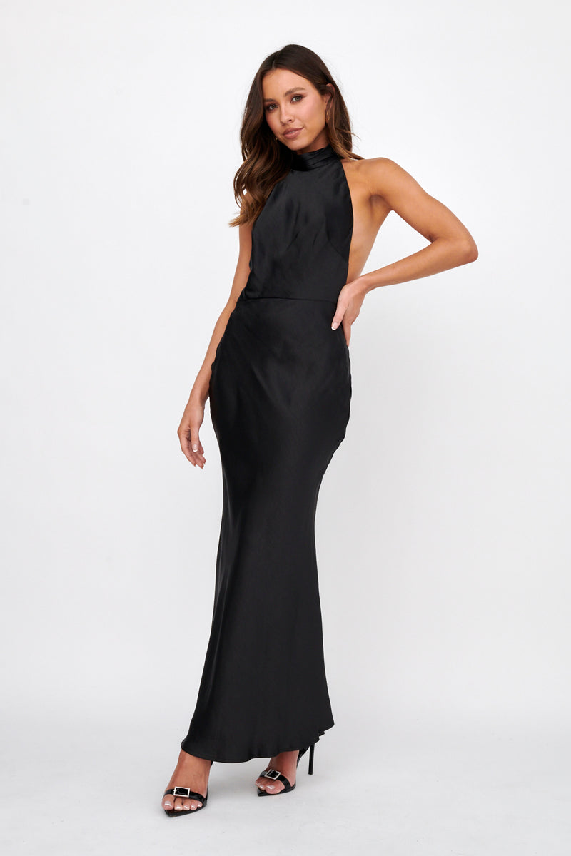 Shop the Italia Azure Halterneck Pearl Back Maxi Dress Black | Selfie ...