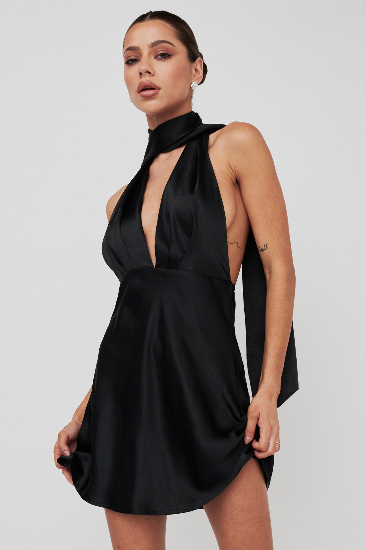azure black dress Italia Halterneck Mini Lorraine Black Strapless Vertical length silhouette is perfect bodice Colour:Chartreuse