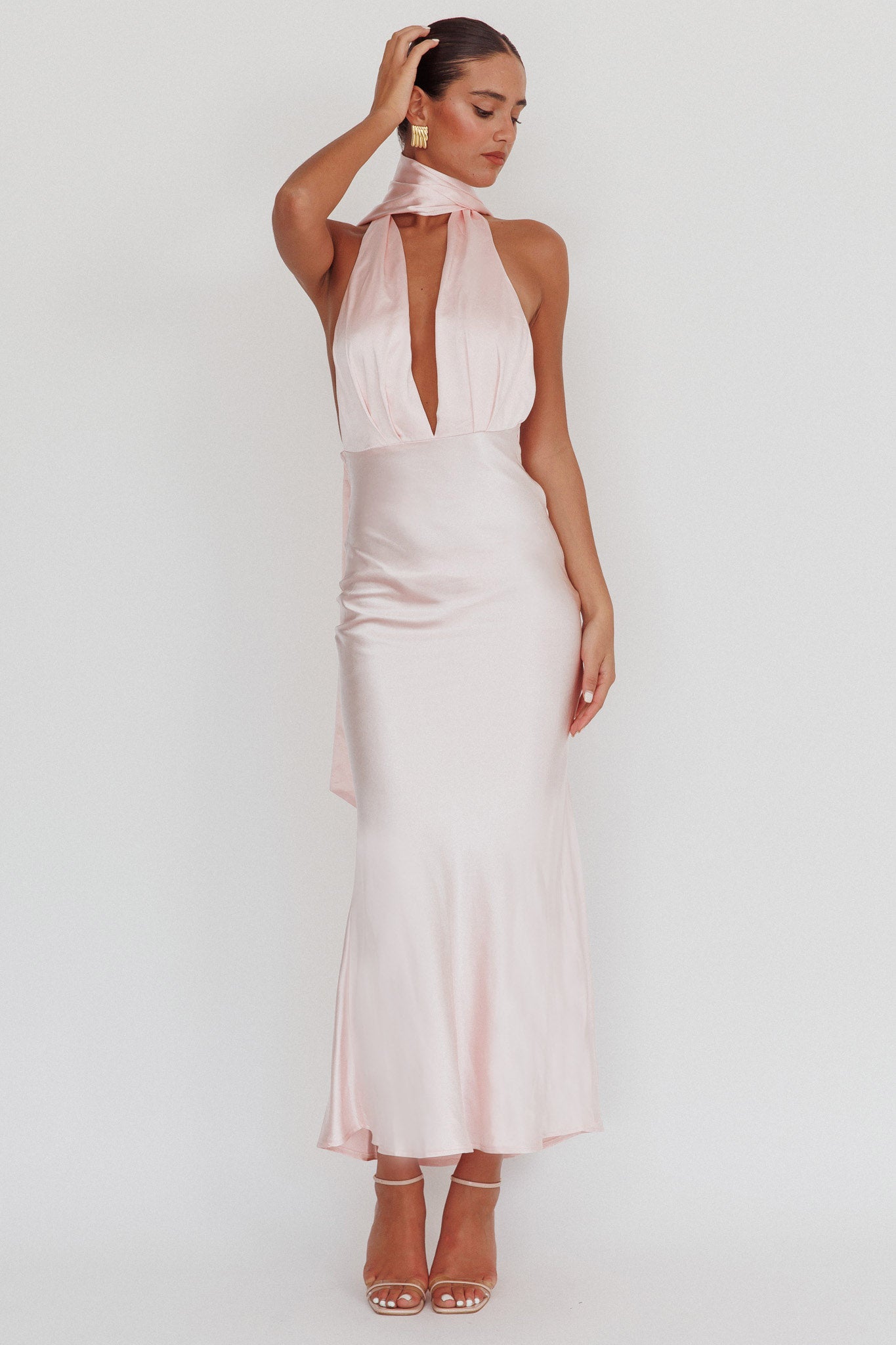 Italia Azure Halterneck Rose Dress Blush by Selfie Leslie