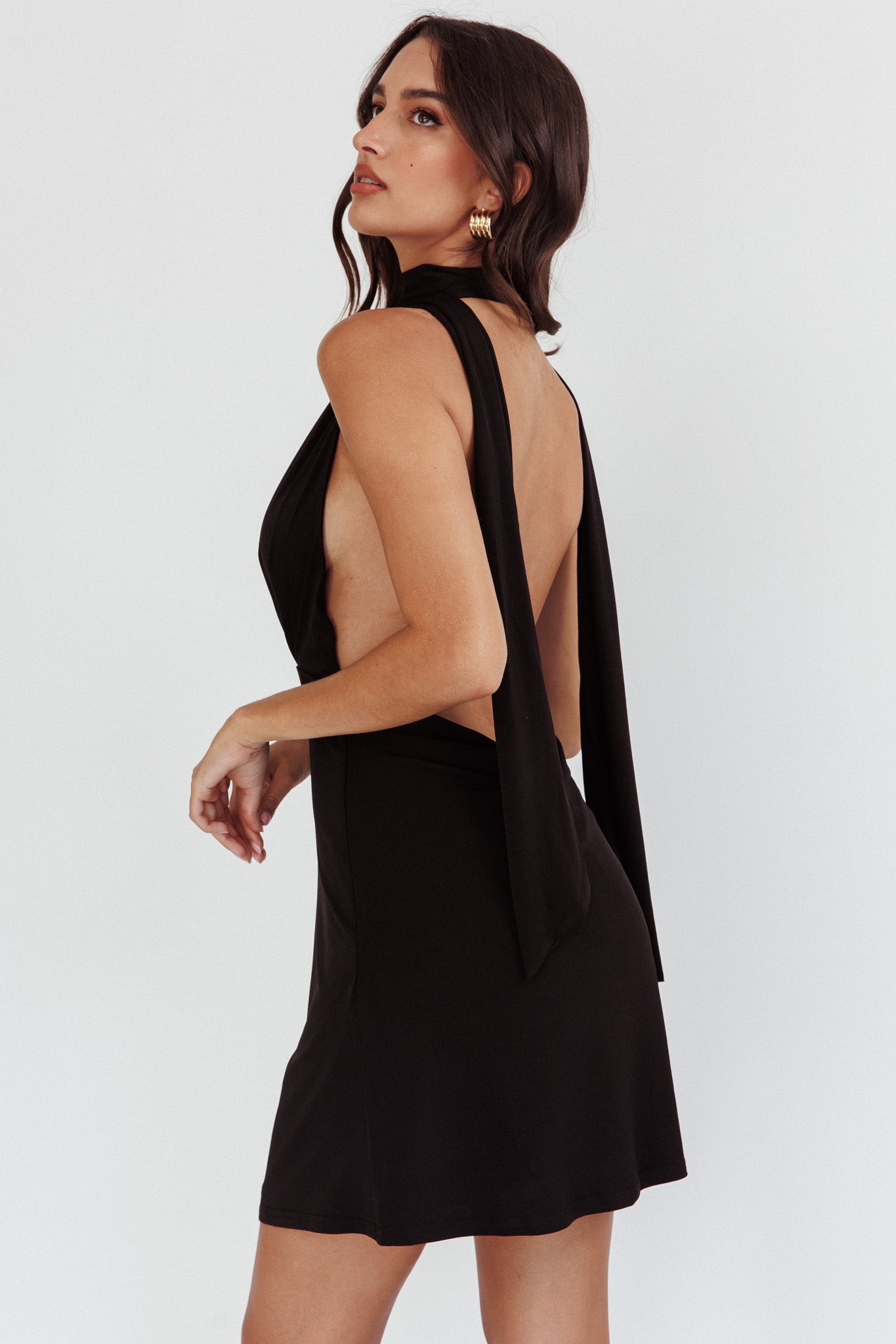 Italia Azure Halterneck Jersey Mini Dress Black by Selfie Leslie