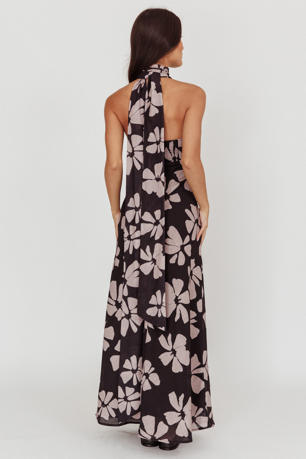 Italia Azure Halterneck Floral Maxi Dress Black by Selfie Leslie