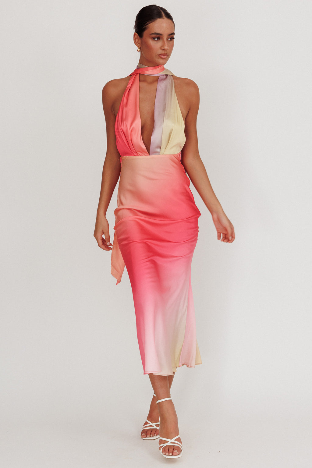 Italia Azure Halterneck Maxi Dress Tangerine by Selfie Leslie