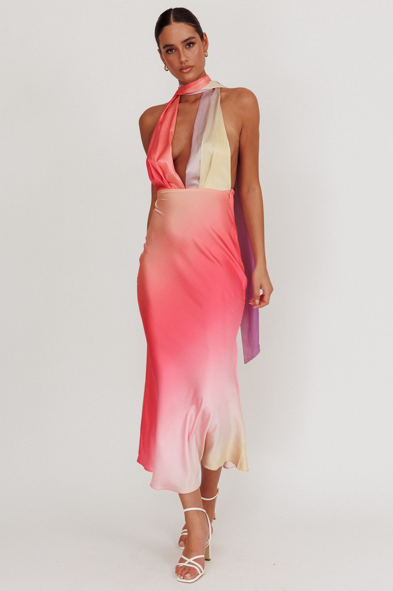 Italia Azure Halterneck Maxi Dress Tangerine by Selfie Leslie
