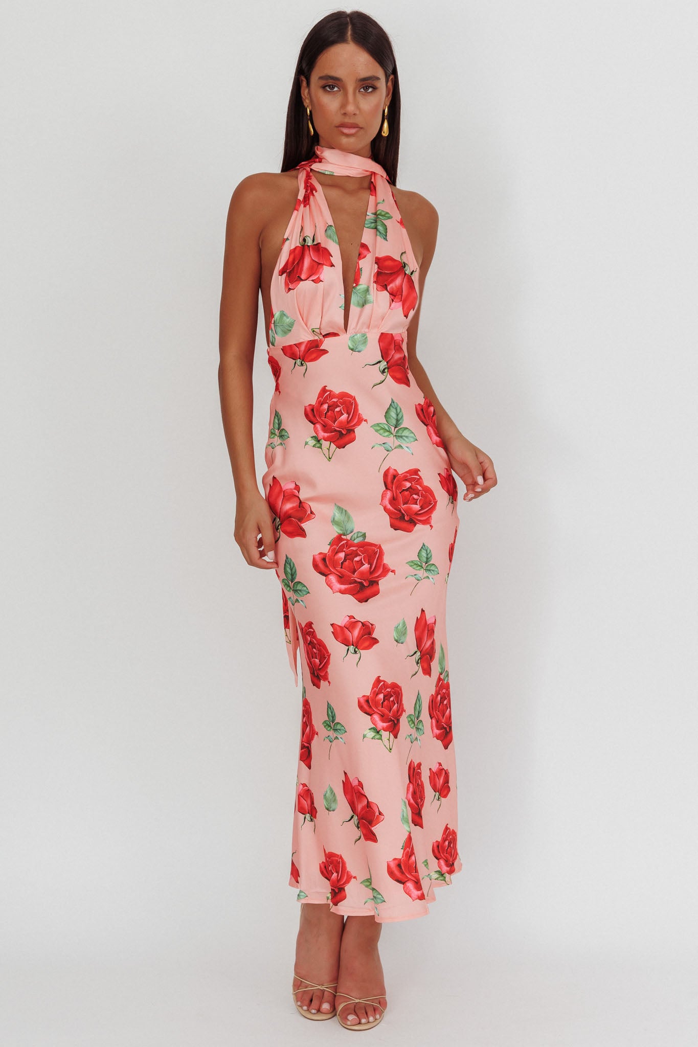 Italia Azure Halterneck Maxi Dress Rose by Selfie Leslie
