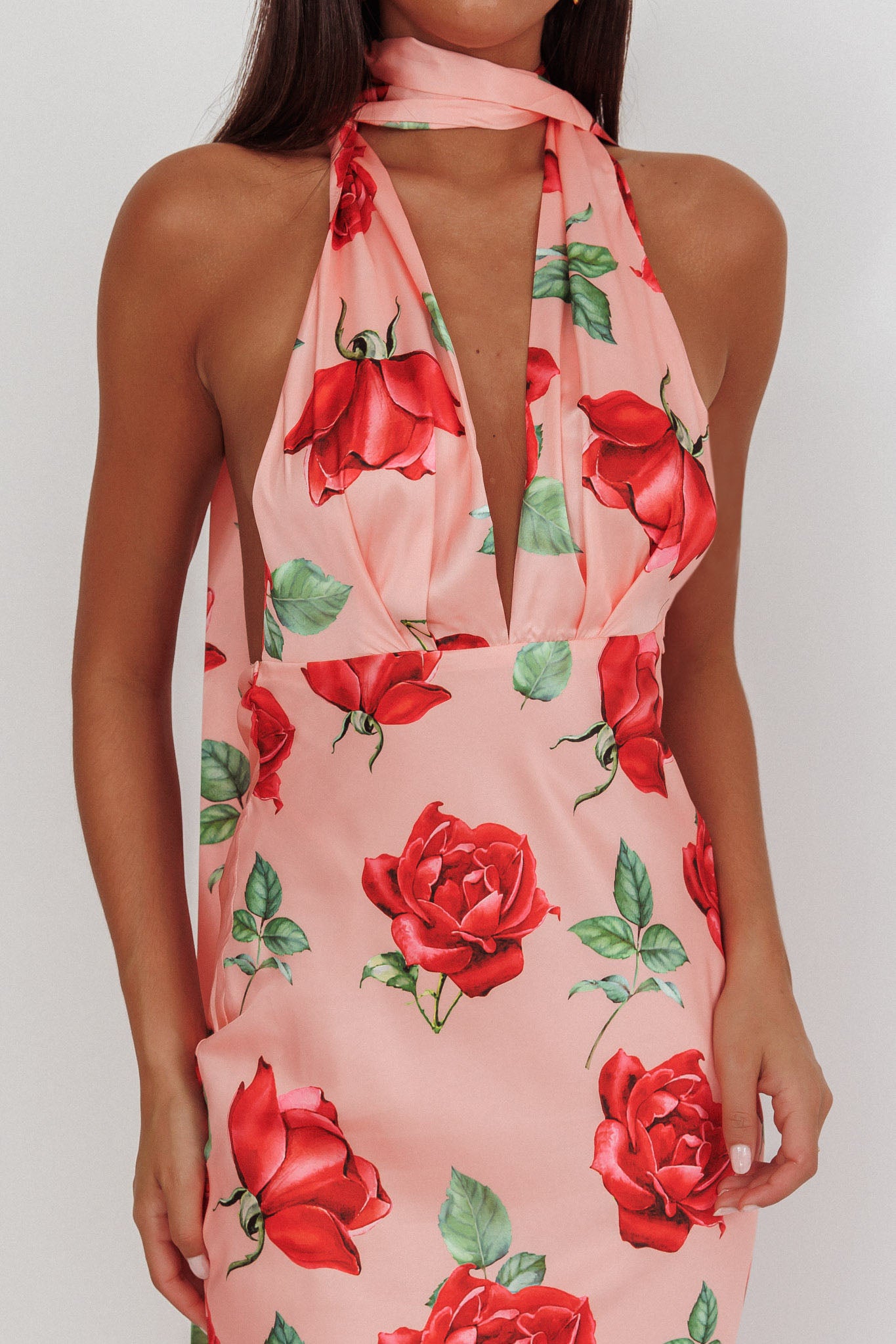 Italia Azure Halterneck Maxi Dress Rose by Selfie Leslie
