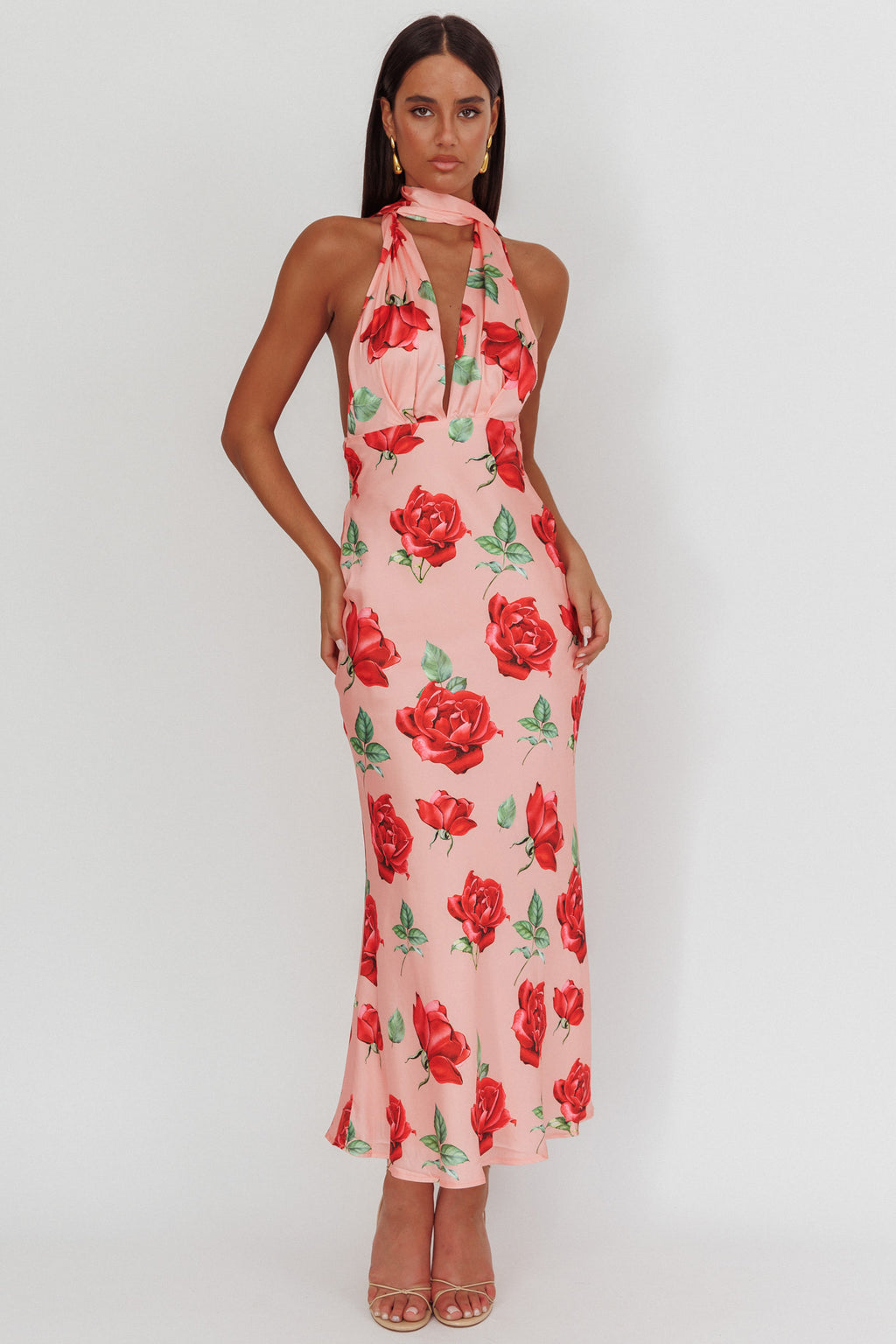 Italia Azure Halterneck Maxi Dress Rose by Selfie Leslie