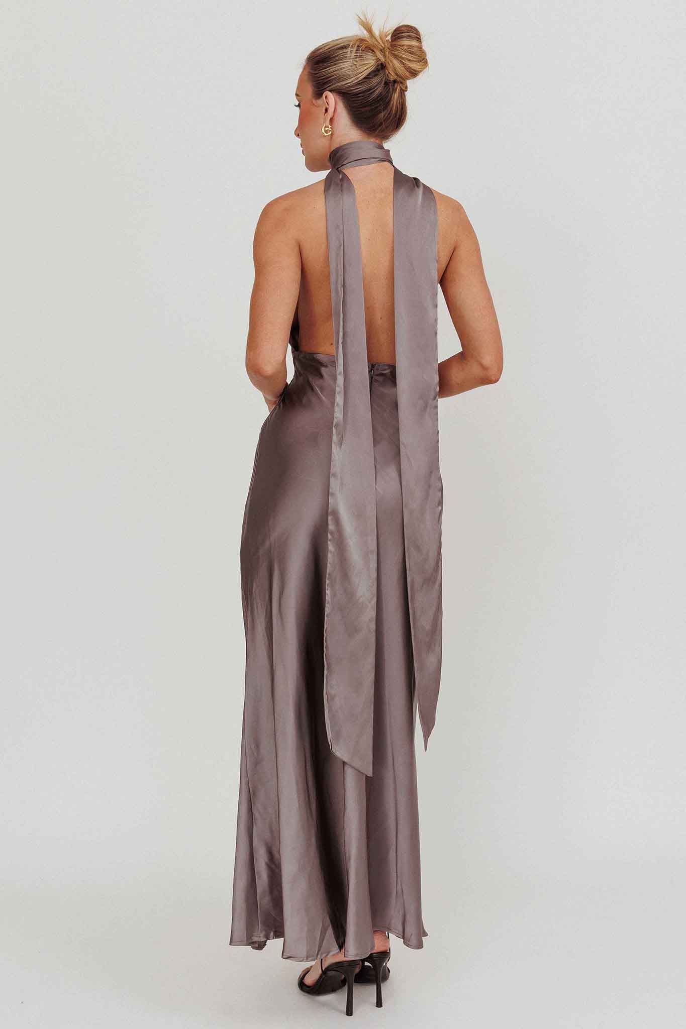 italia azure halterneck maxi dress Italia Azure Halterneck Rosette Maxi Dress Grey