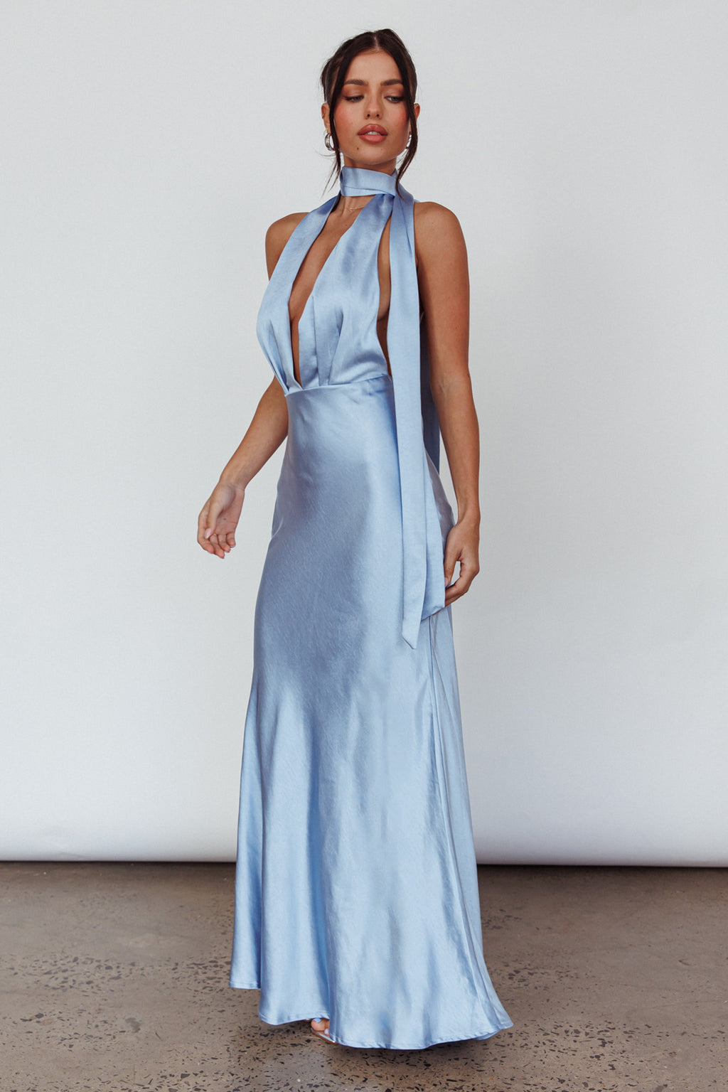 Italia Azure Halterneck Maxi Dress Blue by Selfie Leslie