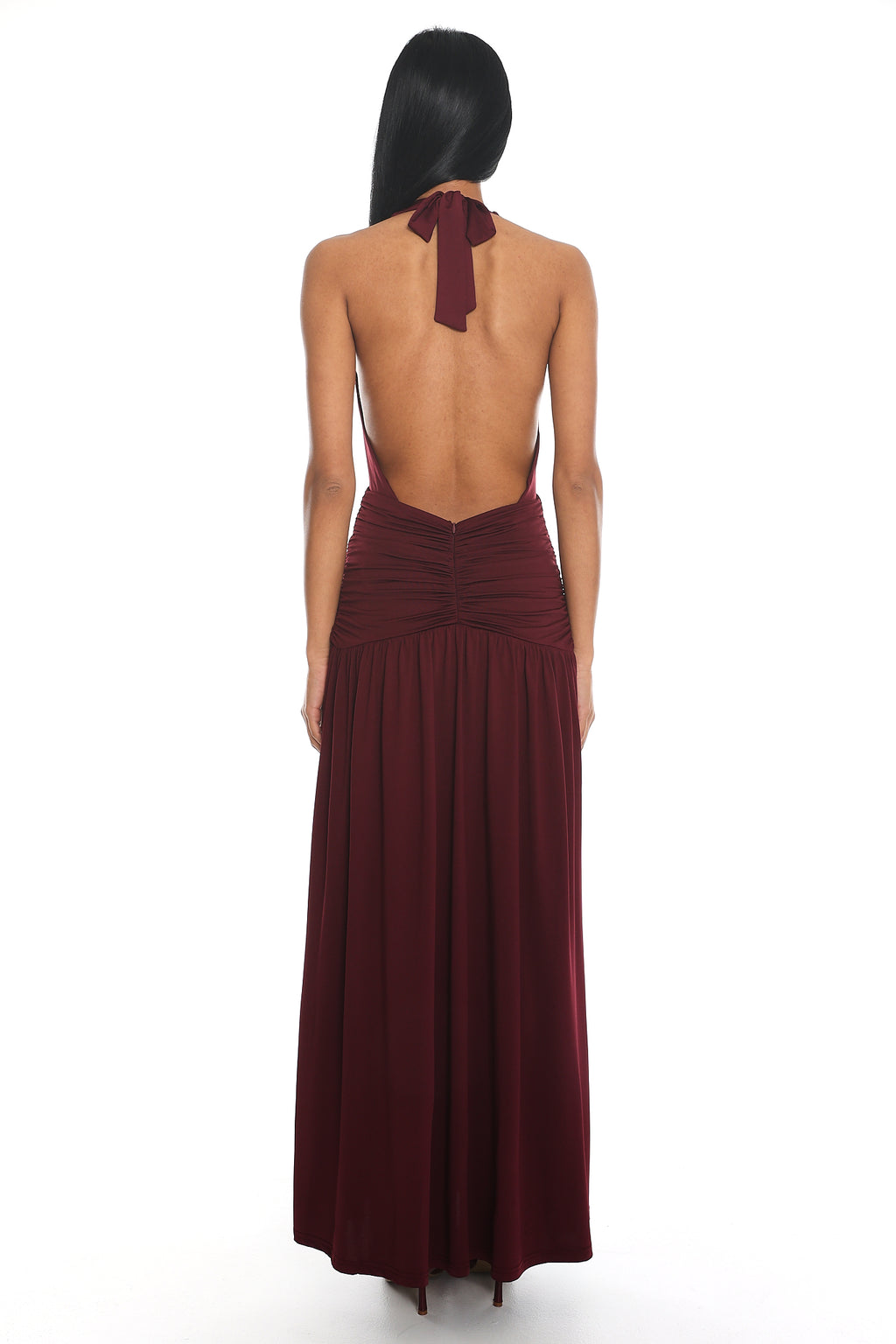 Tanya Halterneck Ruched Maxi Dress Plum