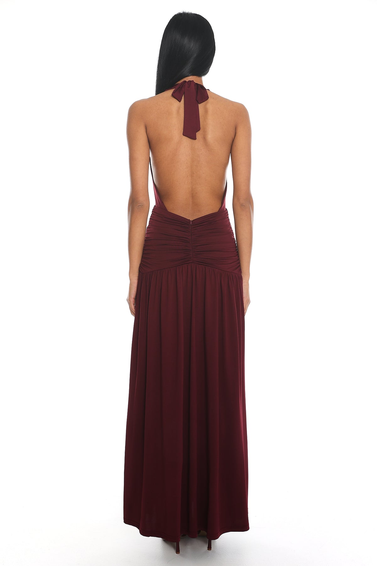 Tanya Halterneck Ruched Maxi Dress Plum