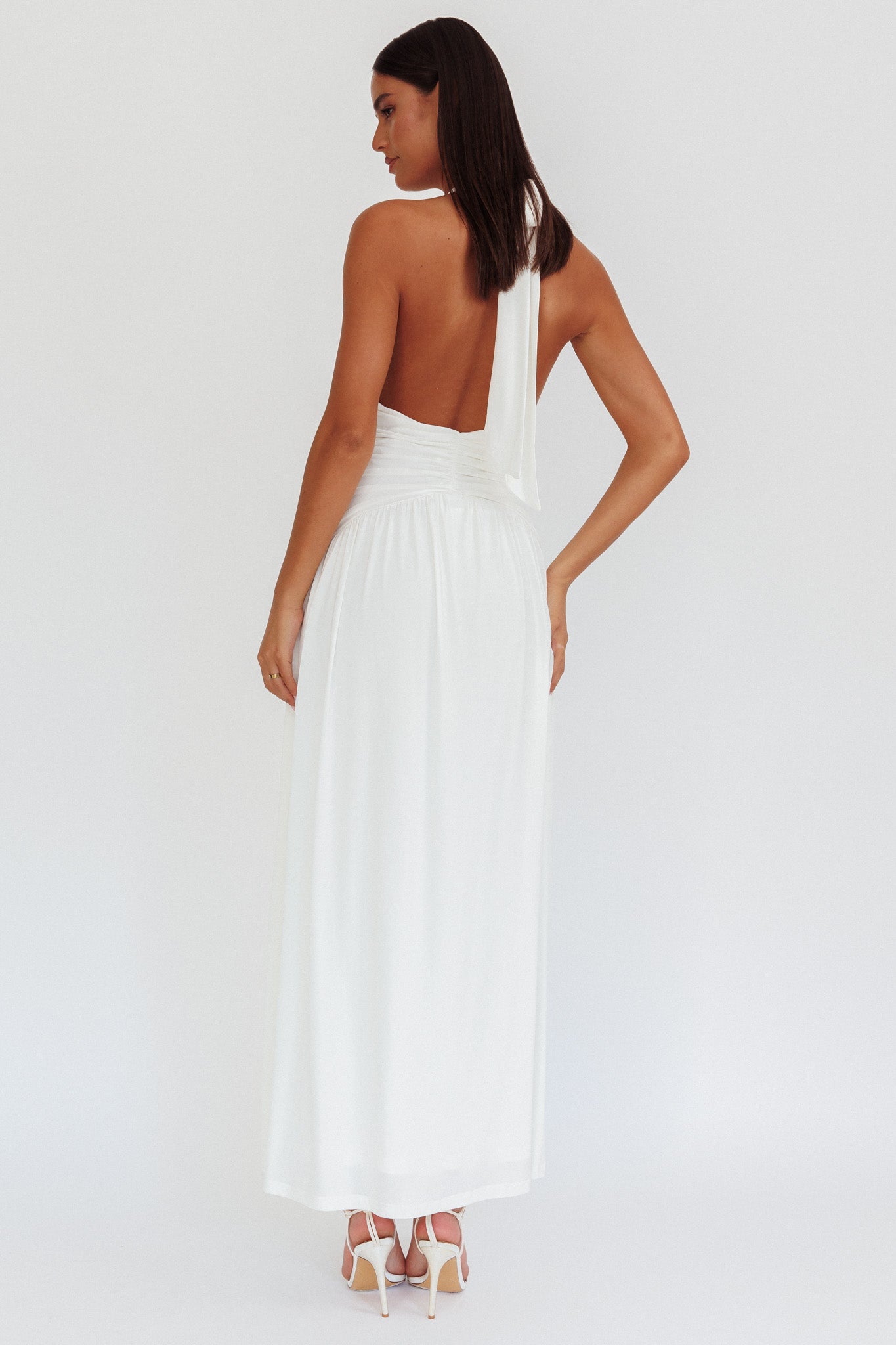 Italia Azure Gathered Waist Maxi Dress White - XL Italia Azure Gathered Waist Maxi Dress White - XL