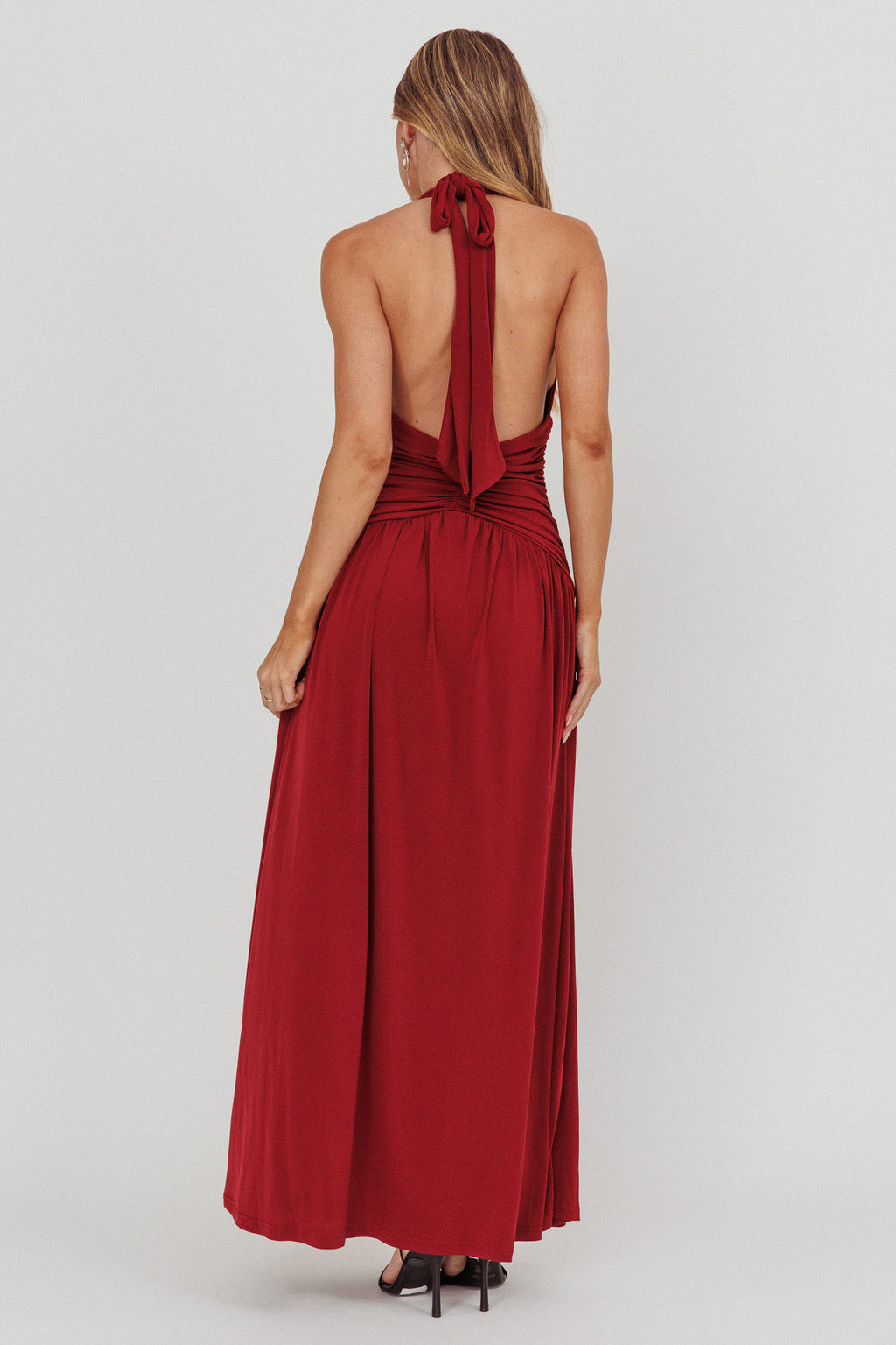 Italia Azure Gathered Waist Maxi Dress Wine by Selfie Leslie