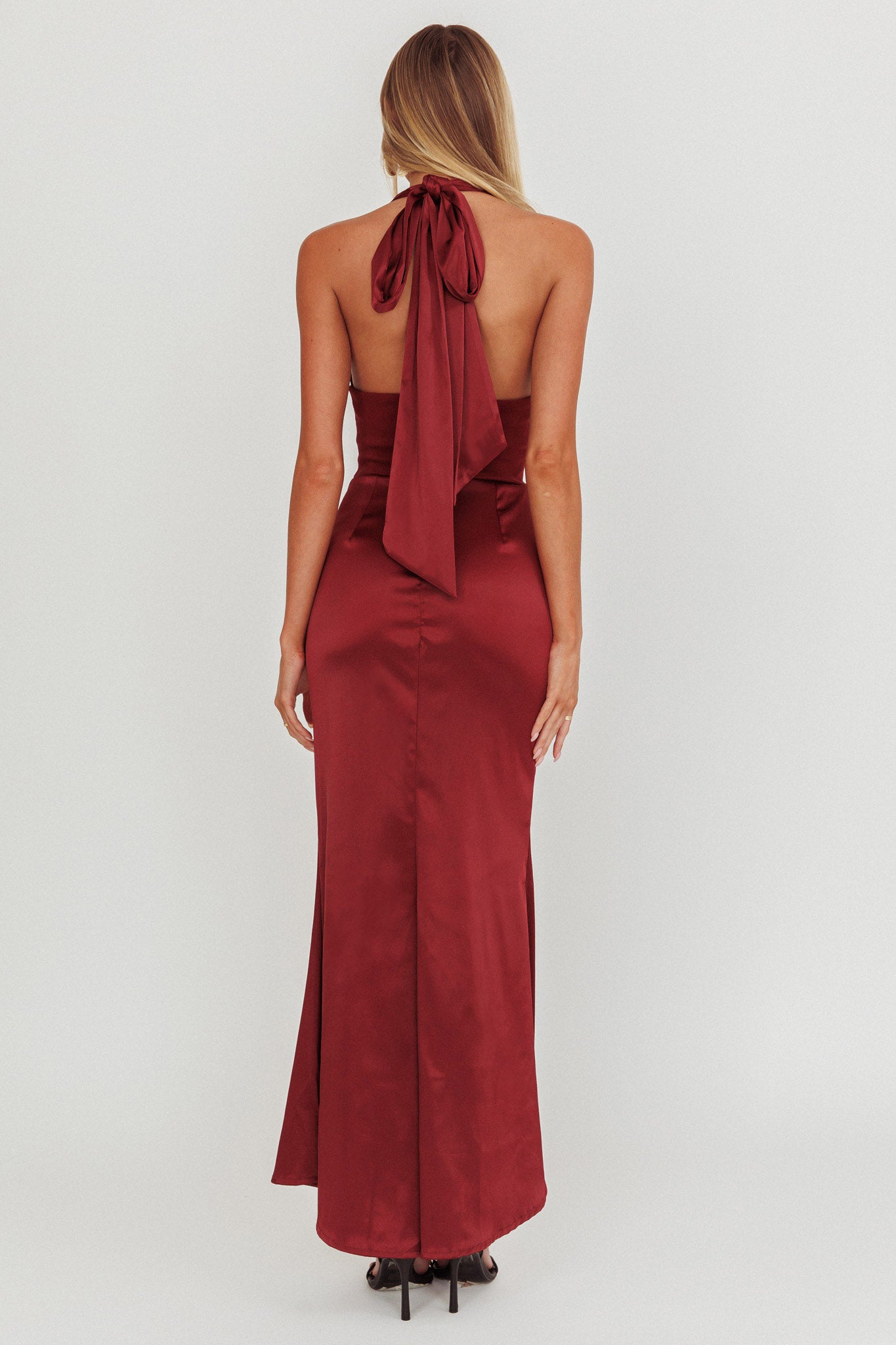 wine red backless maxi dress Angelique Beaded Crepe Maxi Dress / Wine | MESHKI main image 1