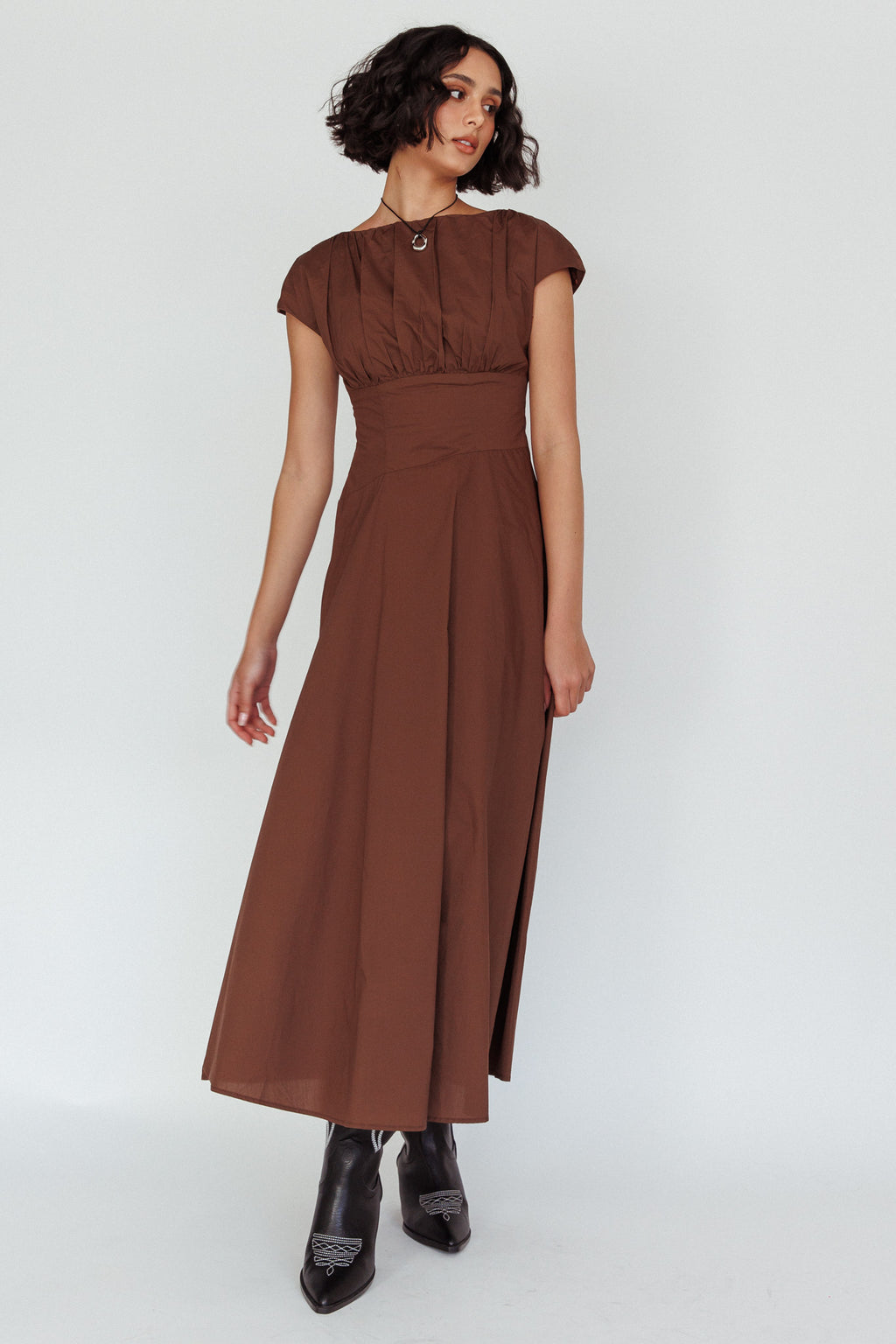 Derry Cap Sleeve A-line Maxi Dress Chocolate by Selfie Leslie