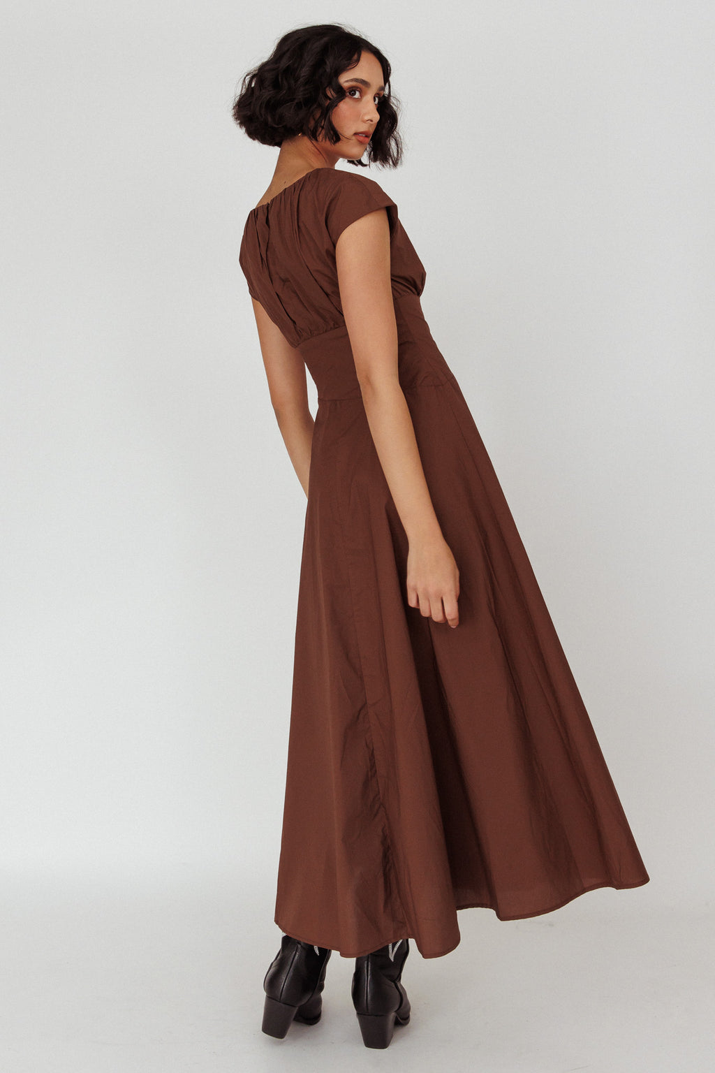 Derry Cap Sleeve A-line Maxi Dress Chocolate by Selfie Leslie