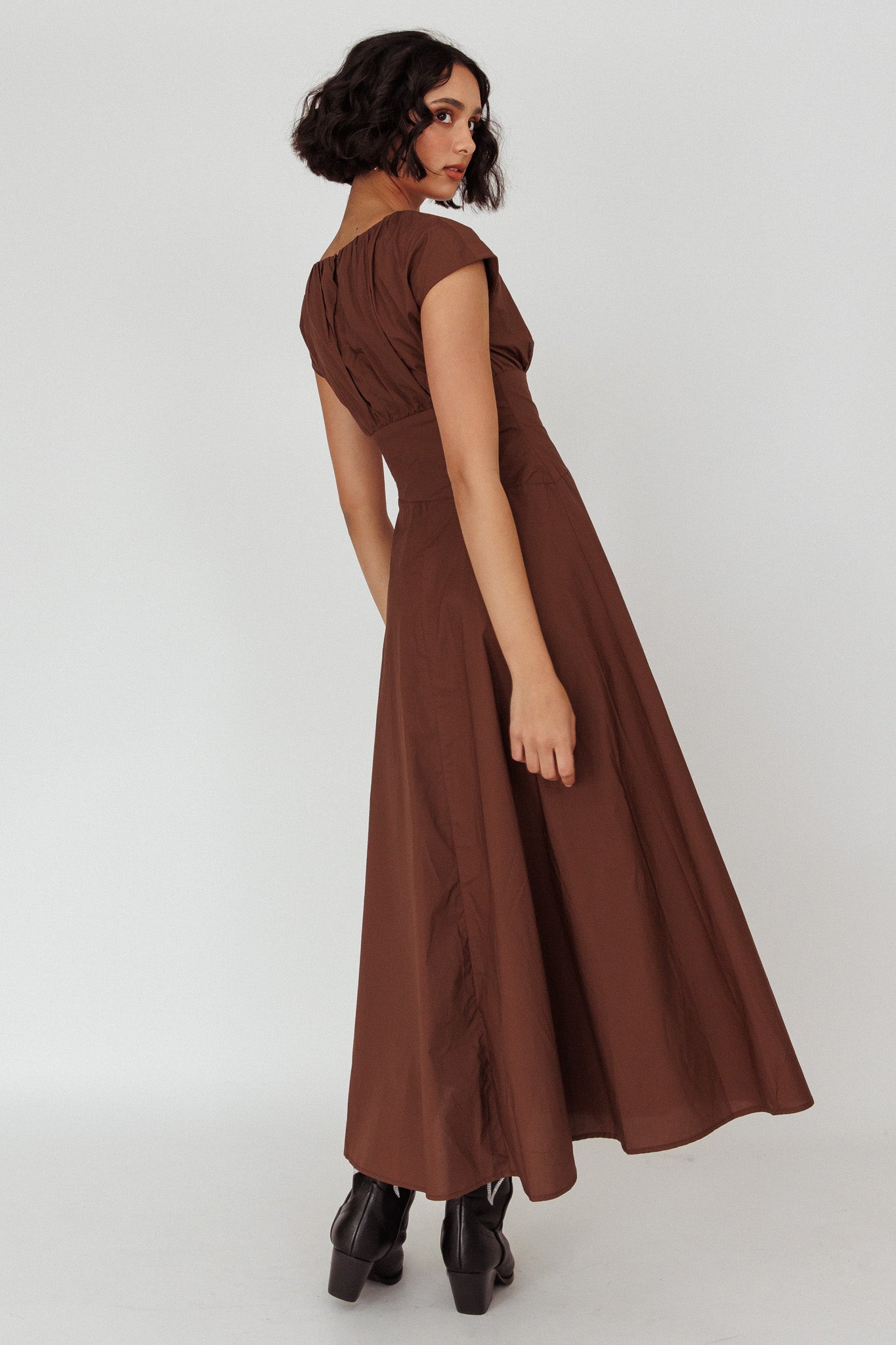 Derry Cap Sleeve A-line Maxi Dress Chocolate by Selfie Leslie