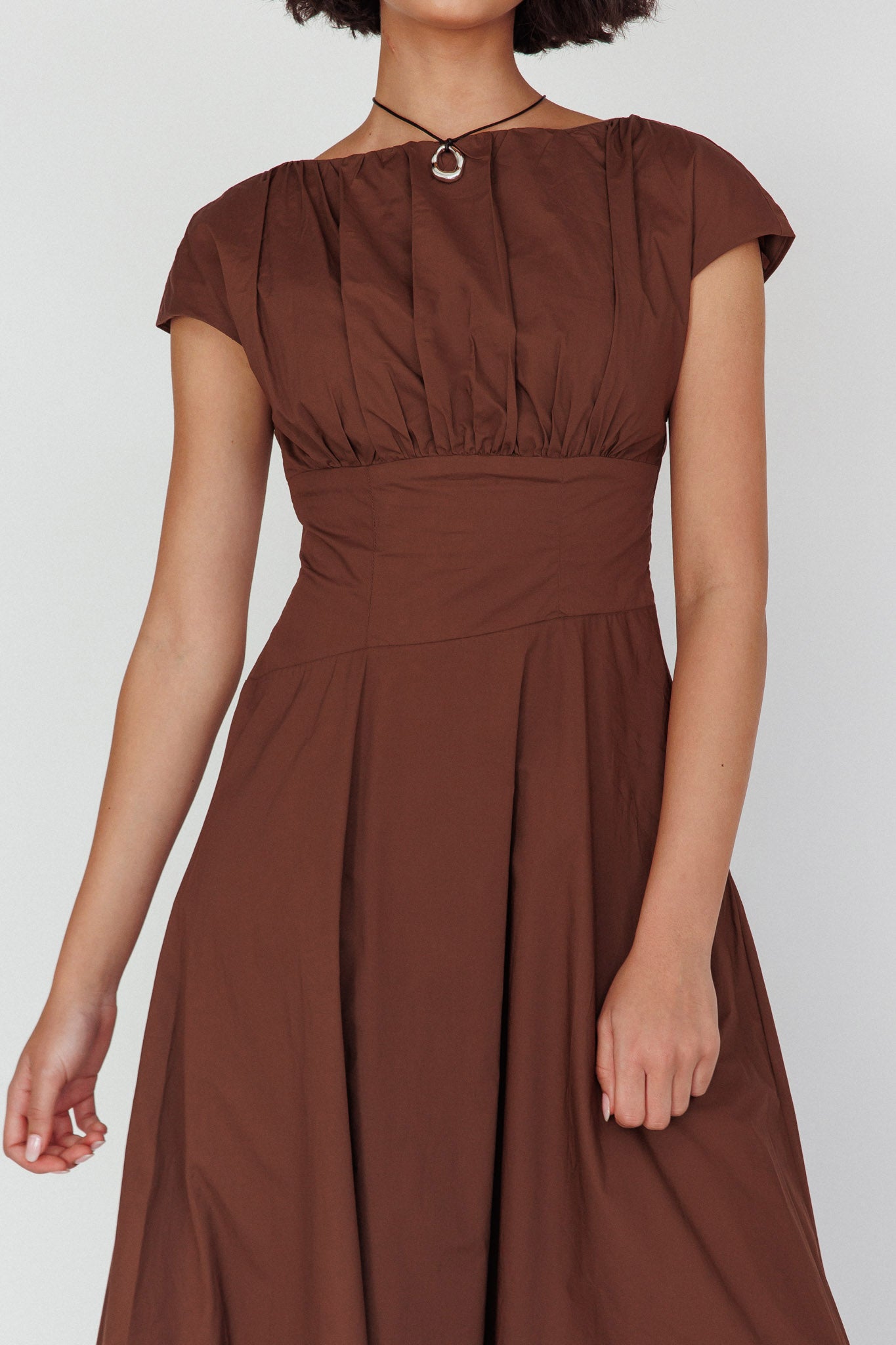 Derry Cap Sleeve A-line Maxi Dress Chocolate by Selfie Leslie