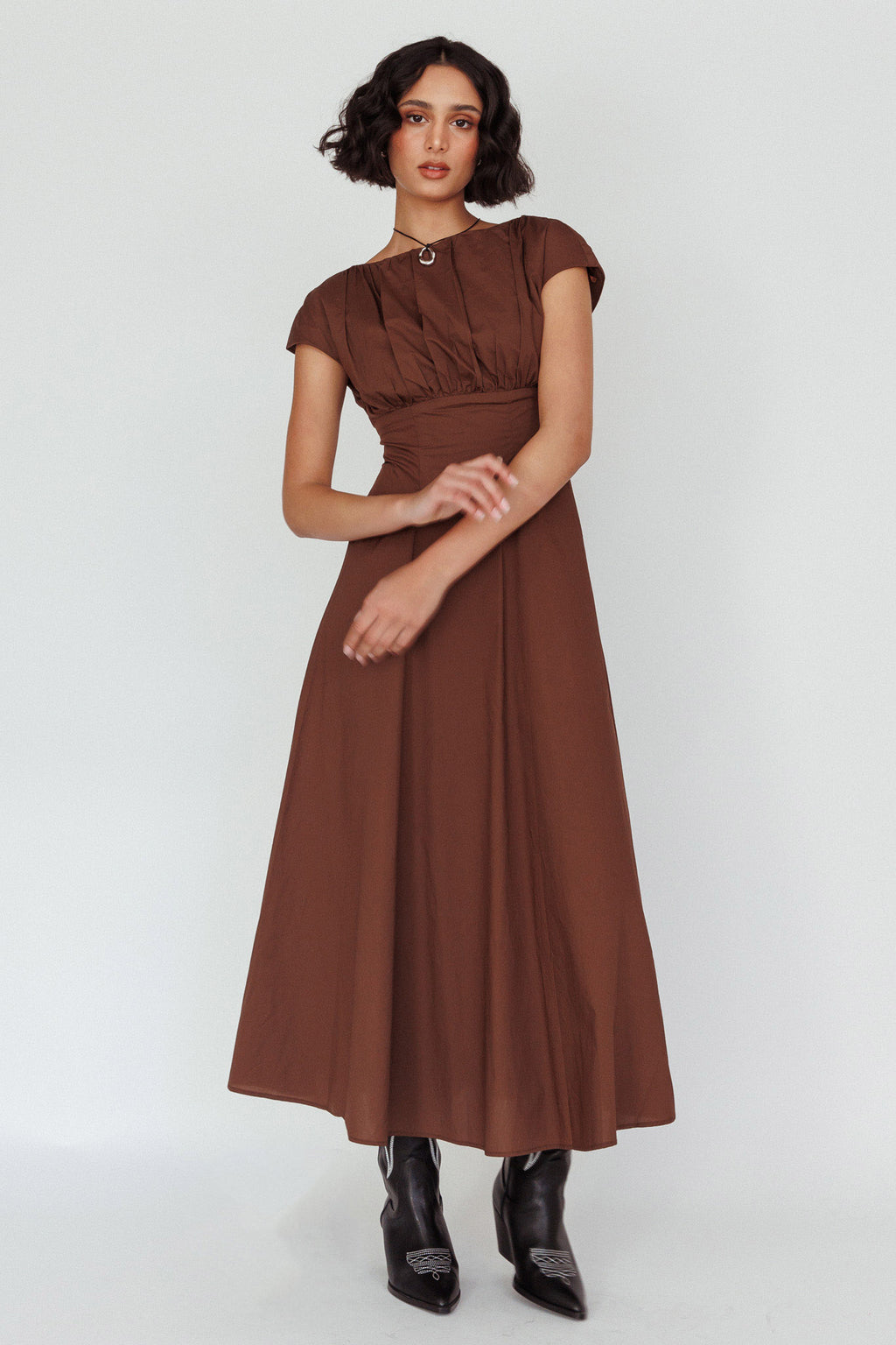 Derry Cap Sleeve A-line Maxi Dress Chocolate by Selfie Leslie