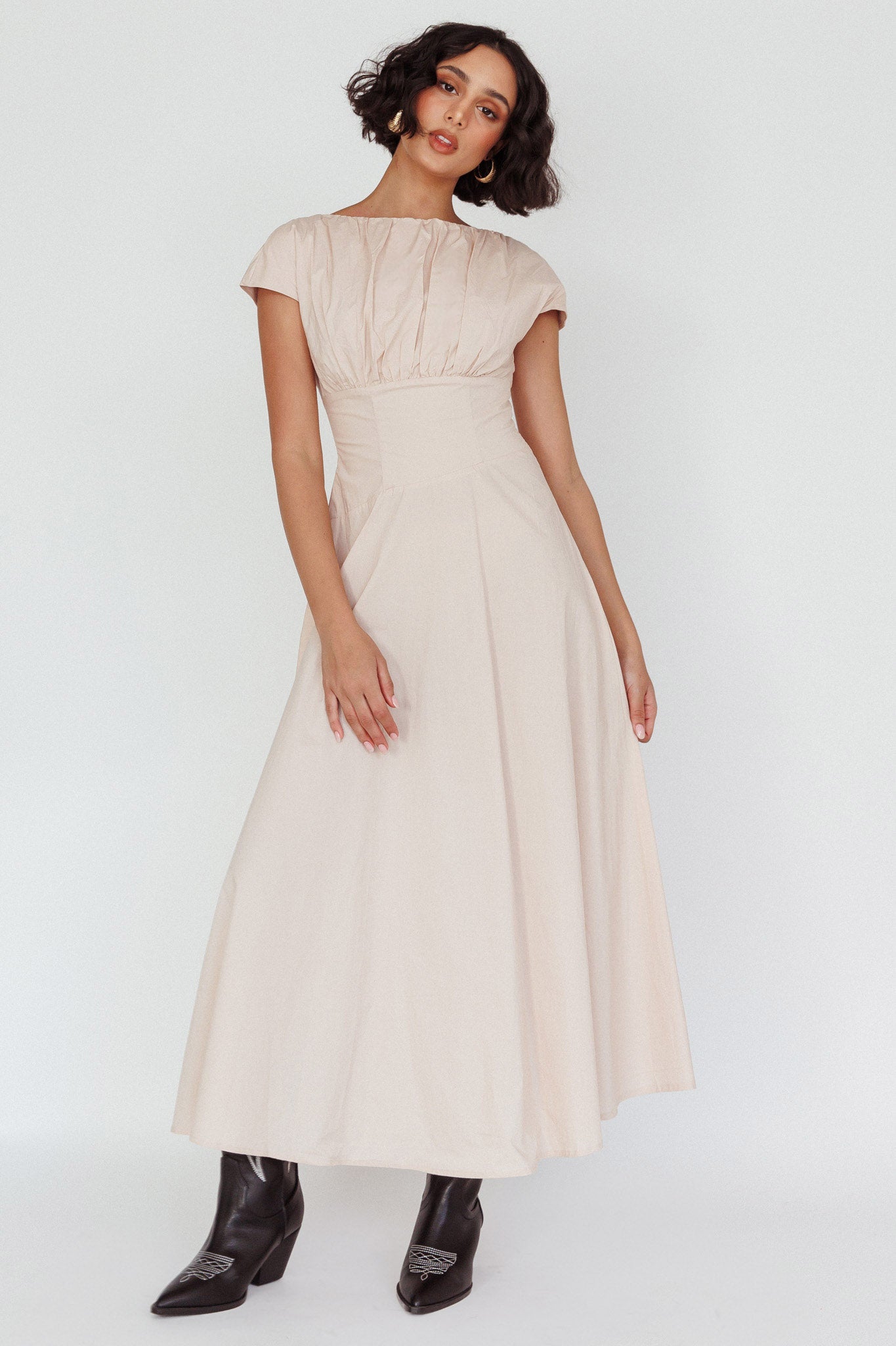 Derry Cap Sleeve A-line Maxi Dress Oat by Selfie Leslie
