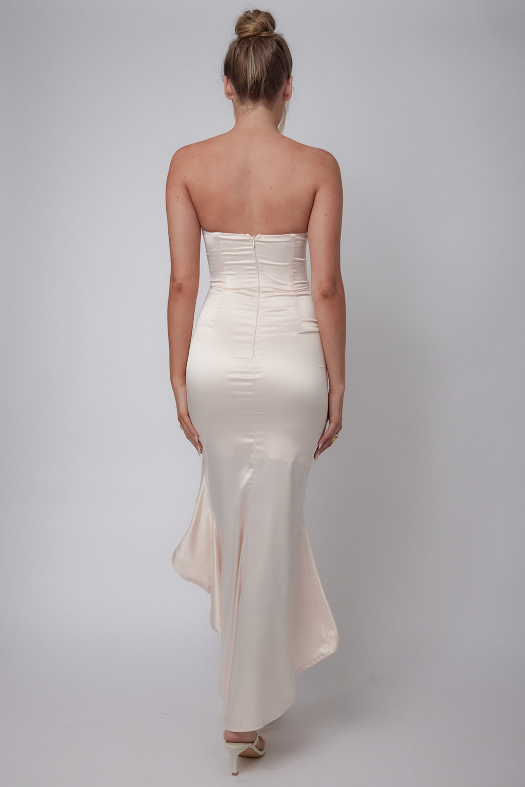 Diony Strapless Ruffle Hem Midi Dress Oyster by Selfie Leslie