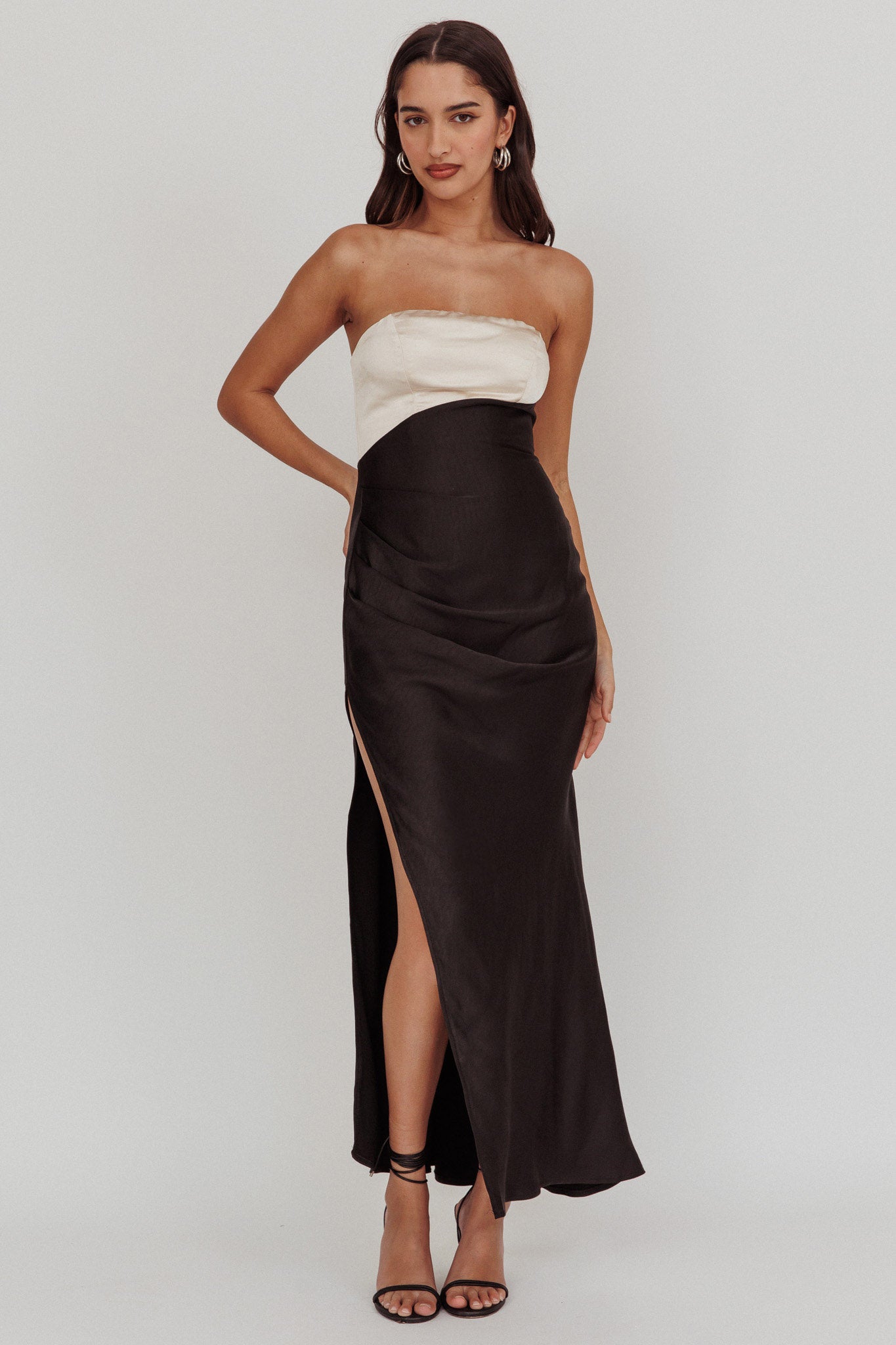 Kamillia Strapless Split Maxi Dress Black | Selfie Leslie