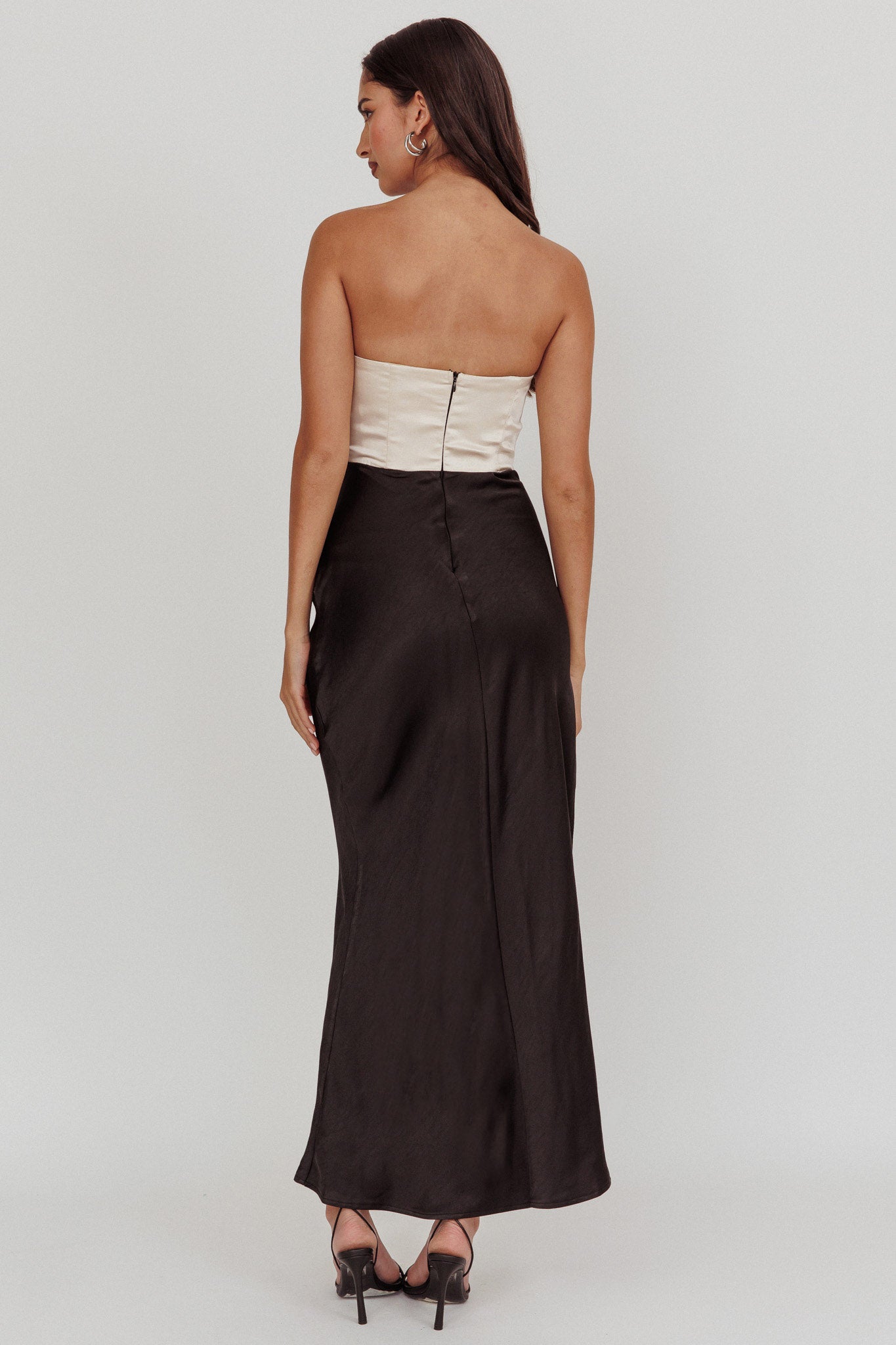 Kamillia Strapless Split Maxi Dress Black by Selfie Leslie