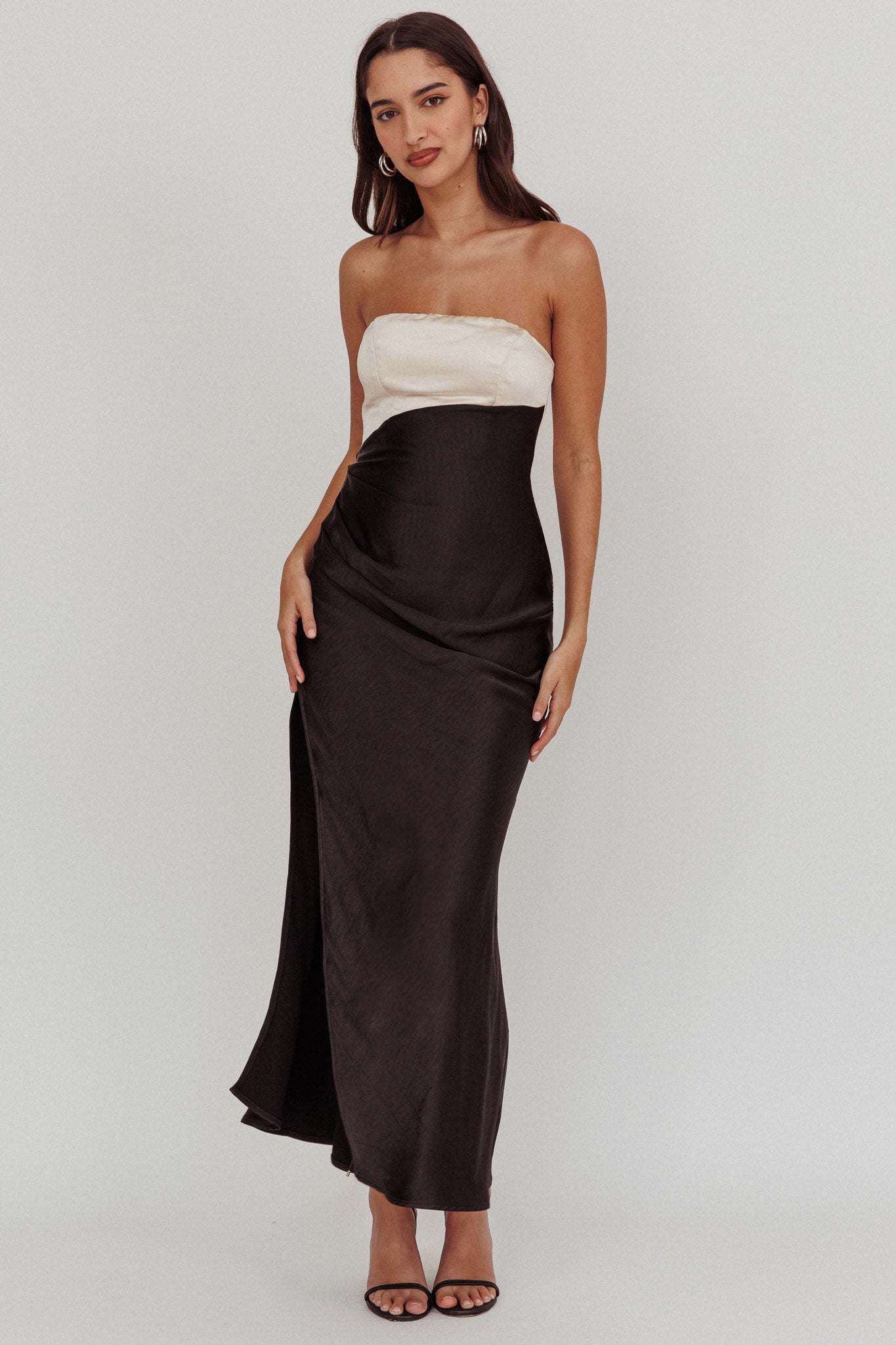 Kamillia Strapless Split Maxi Dress Black | Selfie Leslie