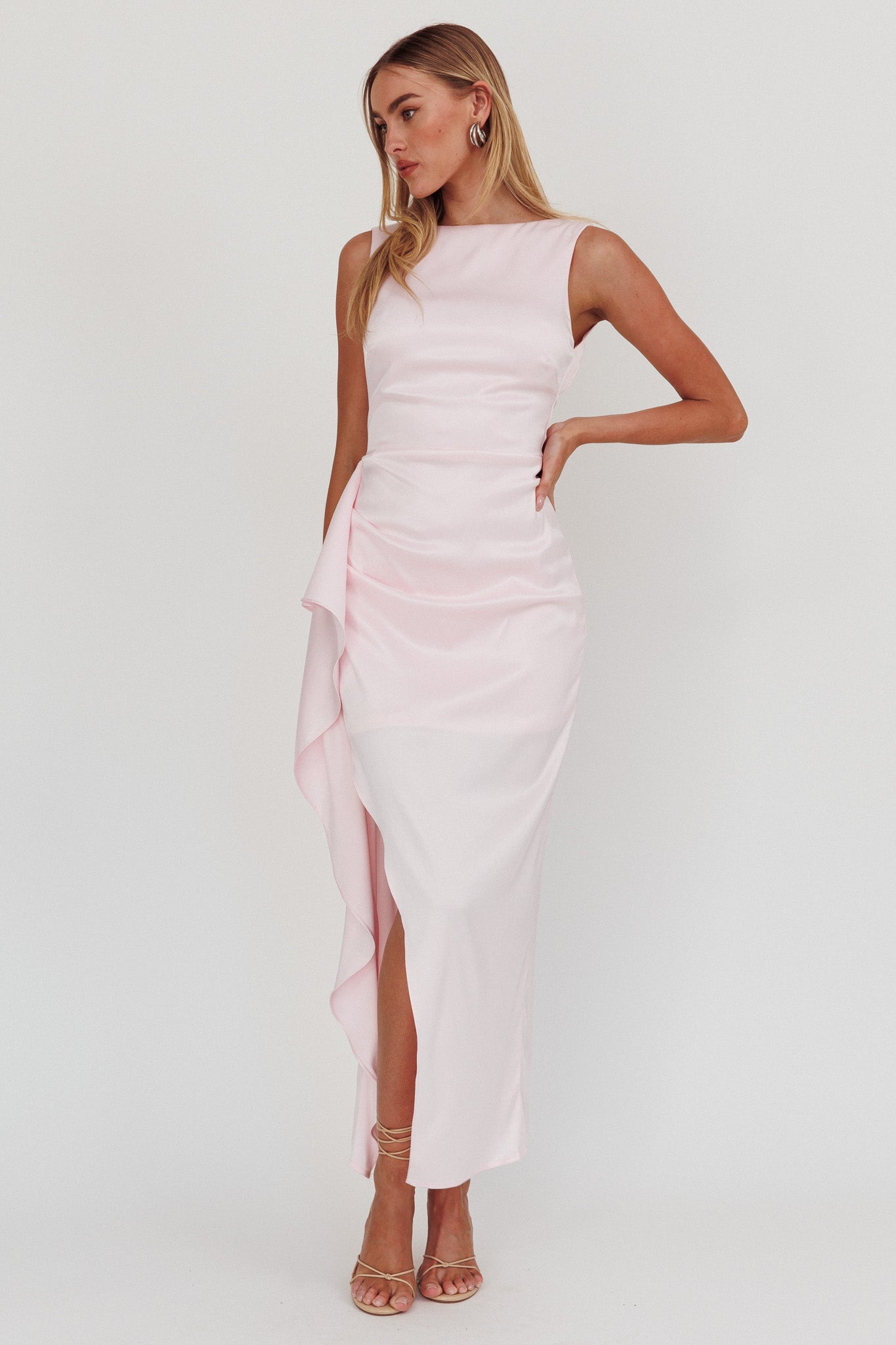Kamillia Boat Neck Split Maxi Dress Ice Pink XL