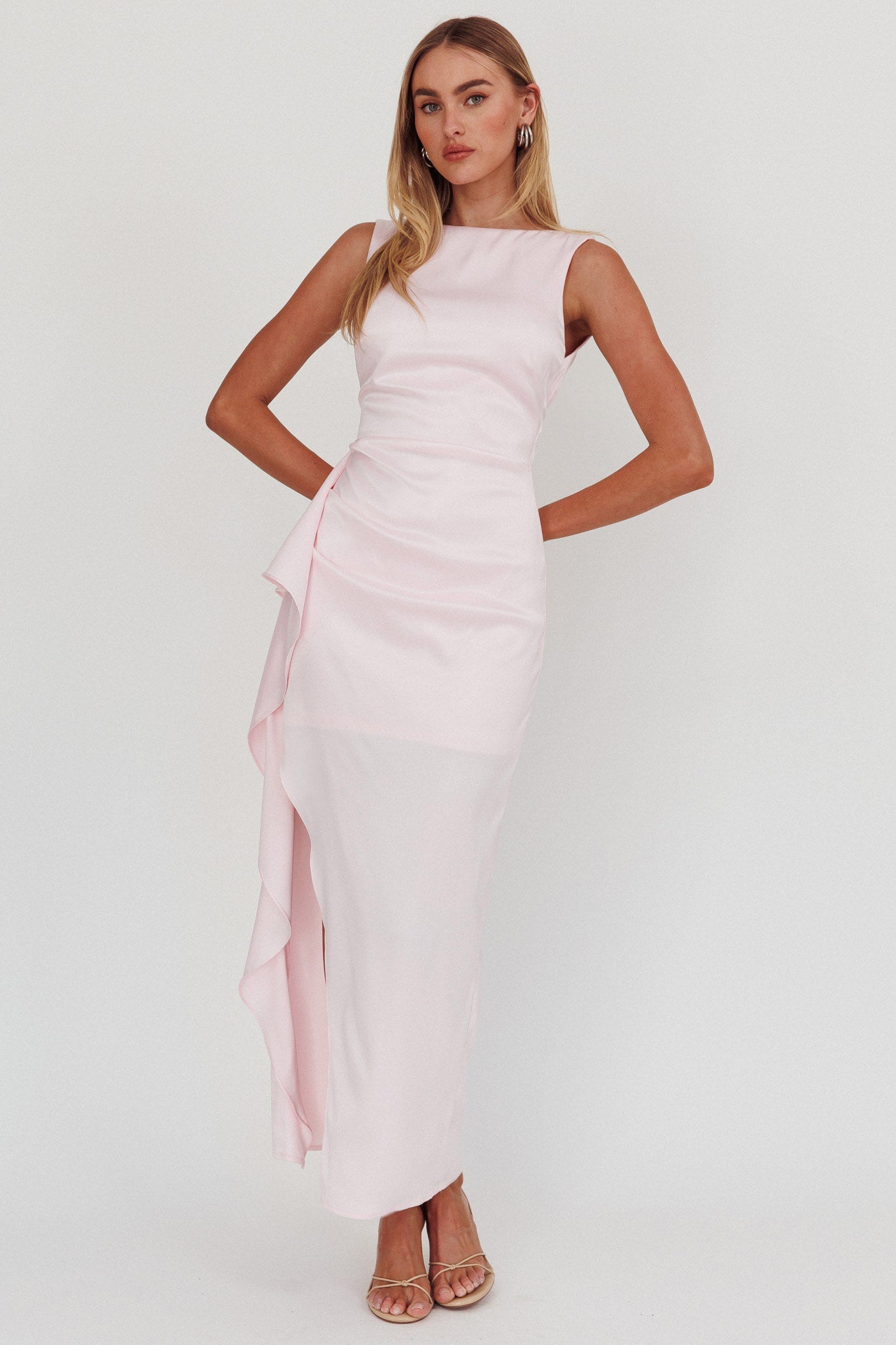 Kamillia Boat Neck Split Maxi Dress Ice Pink by Selfie Leslie
