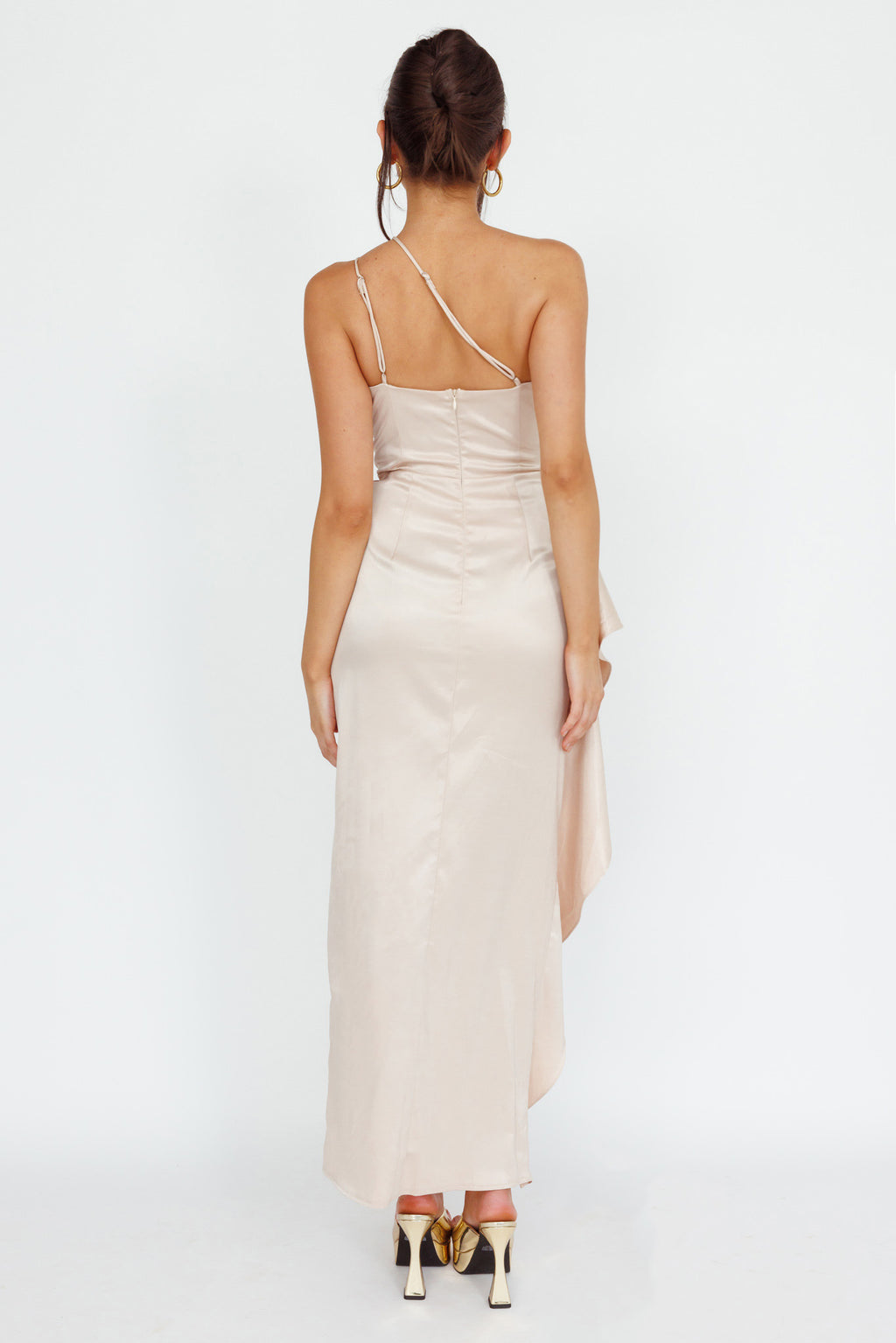 Kamillia One-Shoulder Split Midi Dress Champagne by Selfie Leslie