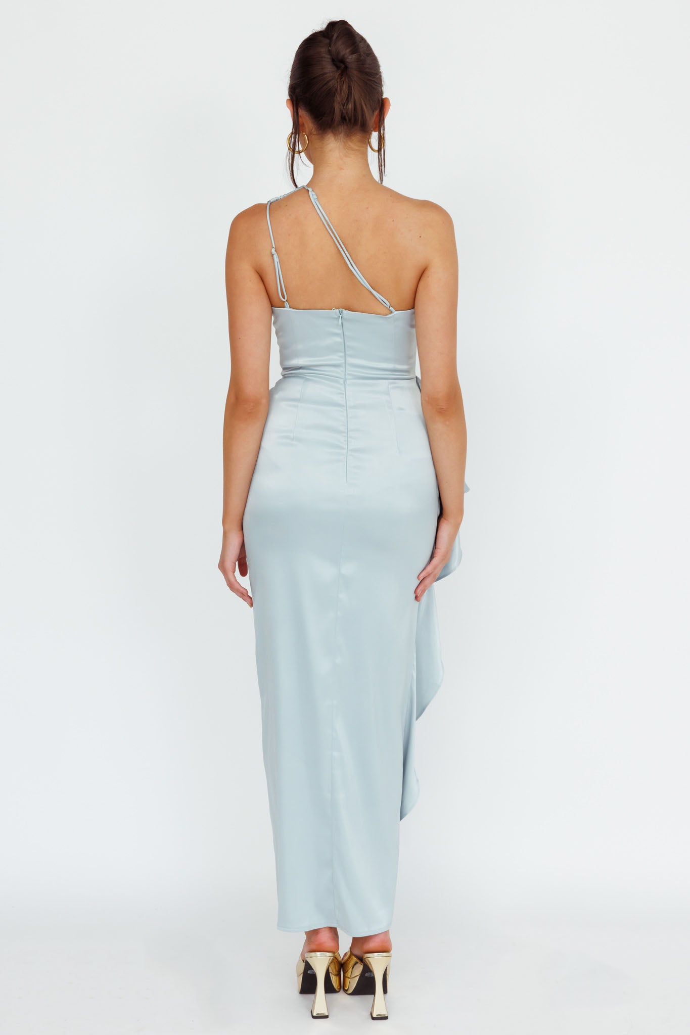 Kamillia One-Shoulder Split Midi Dress Pistachio by Selfie Leslie