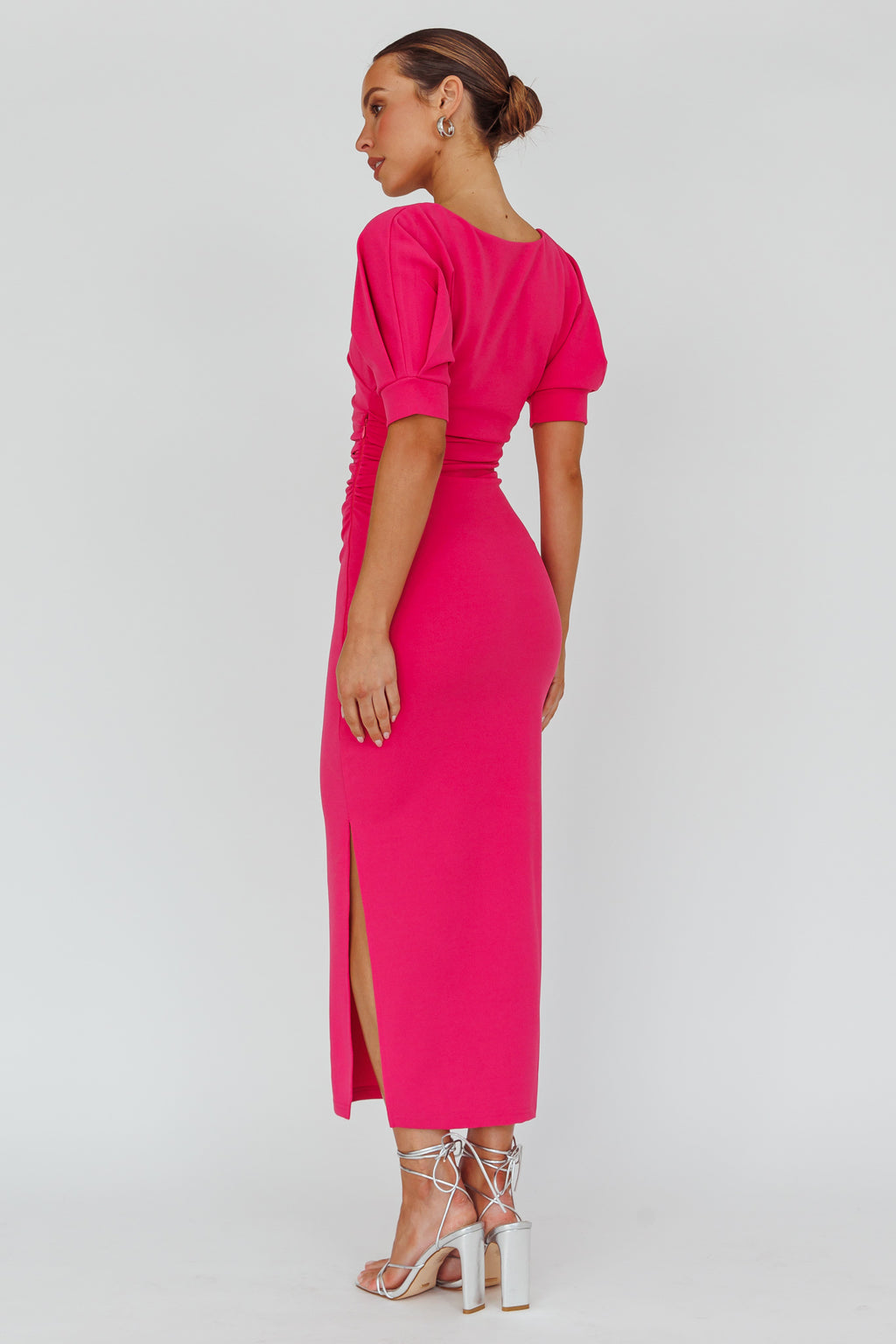 Valette Puff Sleeve Midi Dress Magenta by Selfie Leslie