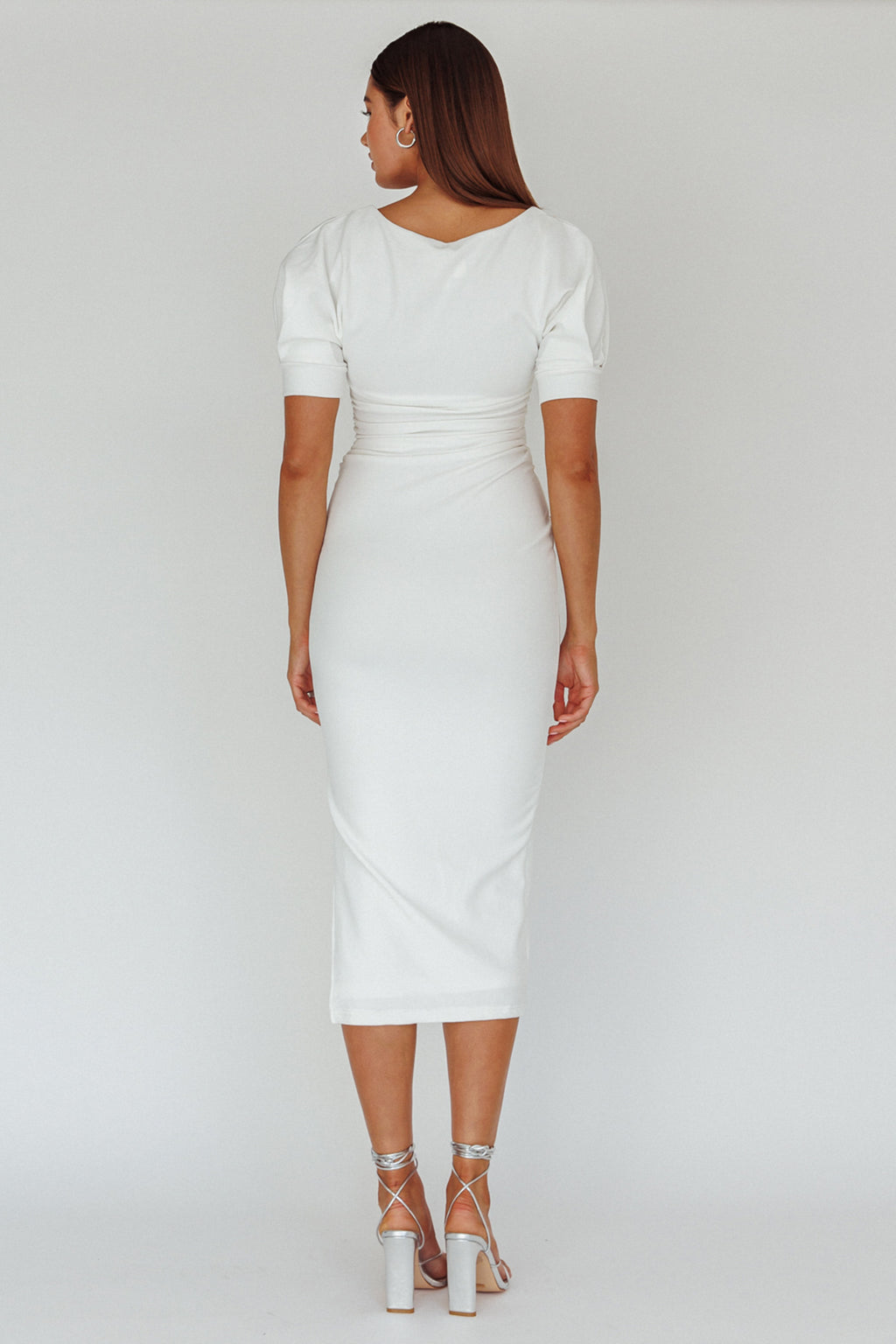 Valette Puff Sleeve Midi Dress White by Selfie Leslie