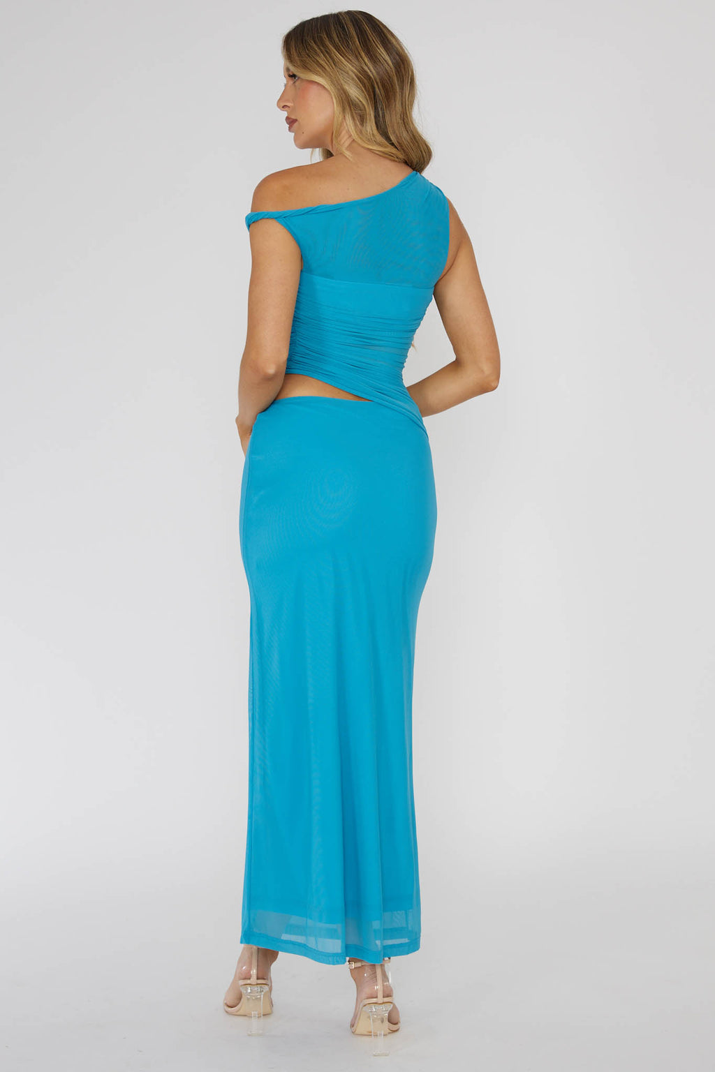 Lorely Ruched Bodice Twist Strap Midi Dress Ocean by Selfie Leslie