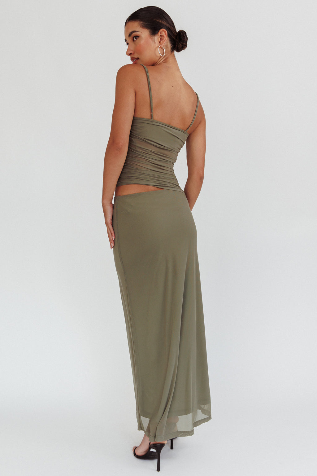 Lorely Ruched Bodice Maxi Dress Olive by Selfie Leslie