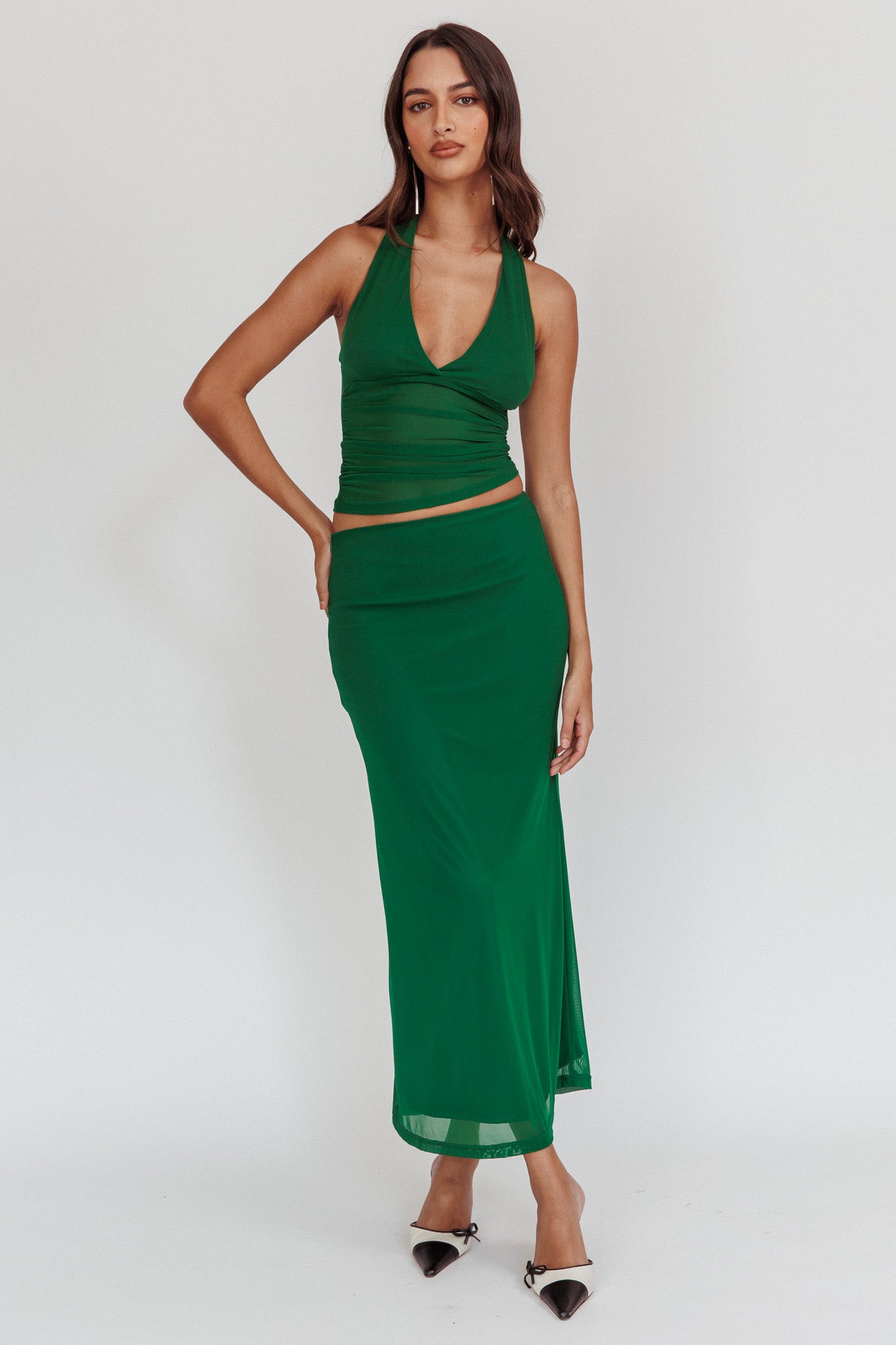 Lorely Mesh Maxi Skirt Forest Green | Selfie Leslie