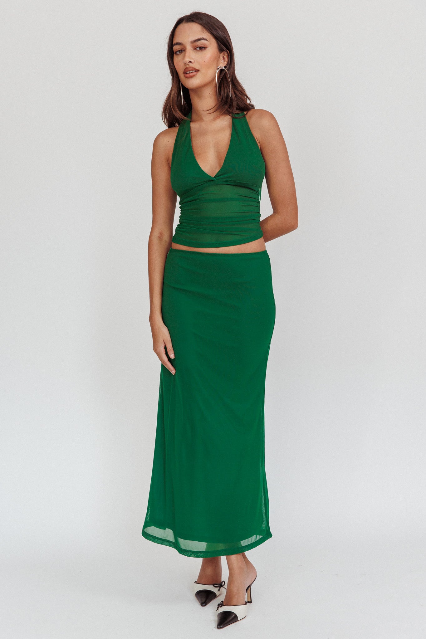 Lorely Mesh Maxi Skirt Forest Green by Selfie Leslie