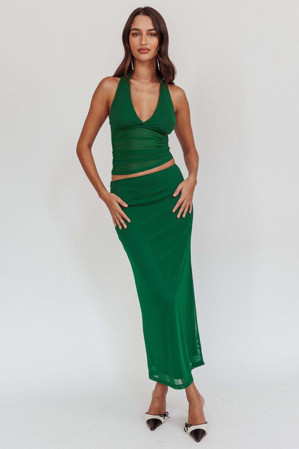 Lorely Mesh Maxi Skirt Forest Green by Selfie Leslie