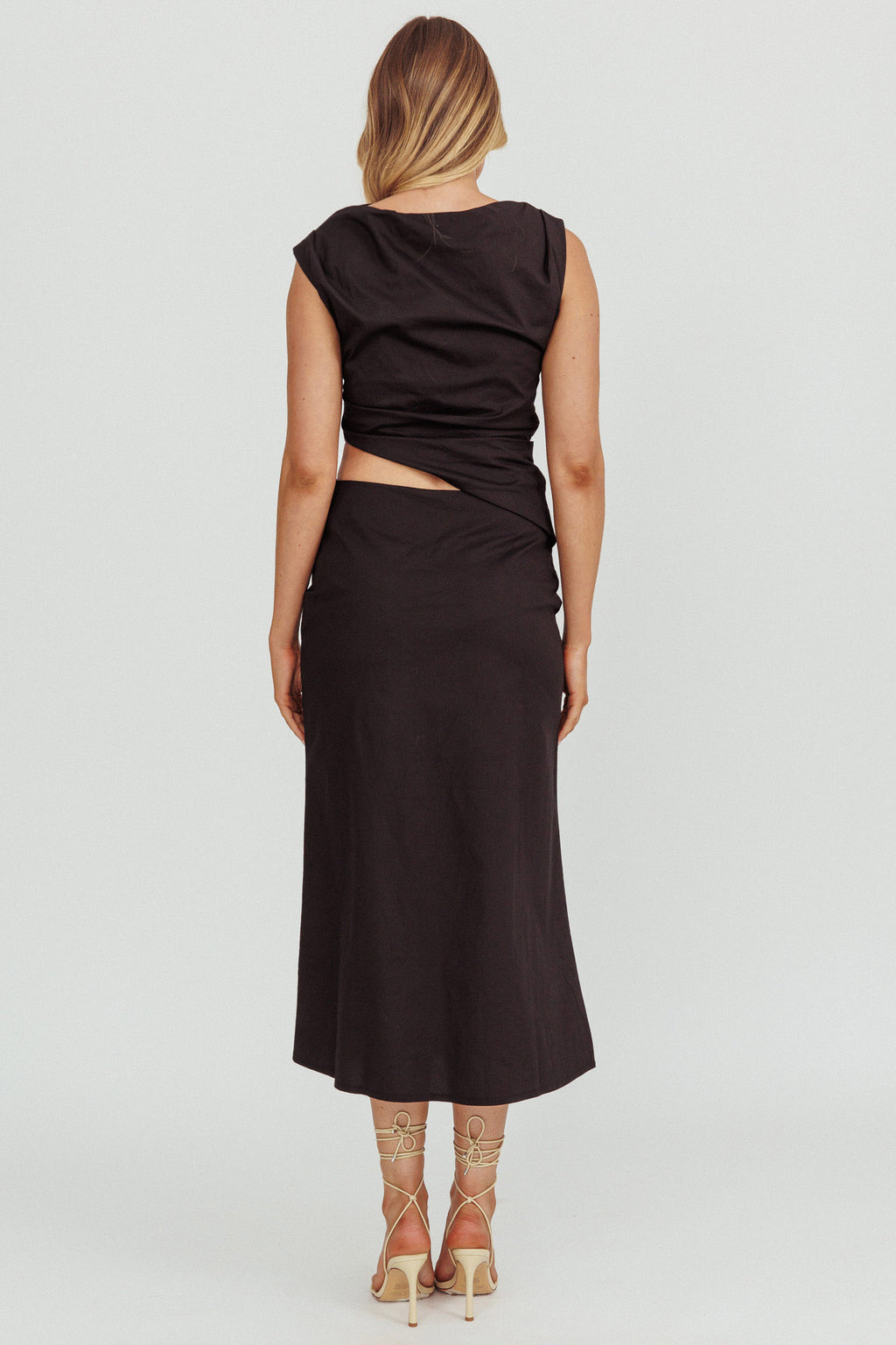 Lorely Boat Neck Cut Out Midi Dress Black by Selfie Leslie