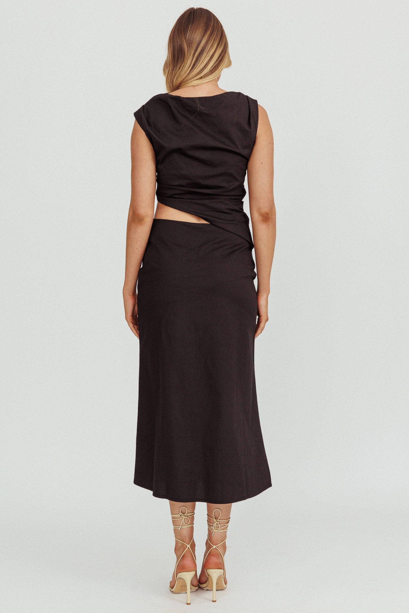 Lorely Boat Neck Cut Out Midi Dress Black by Selfie Leslie