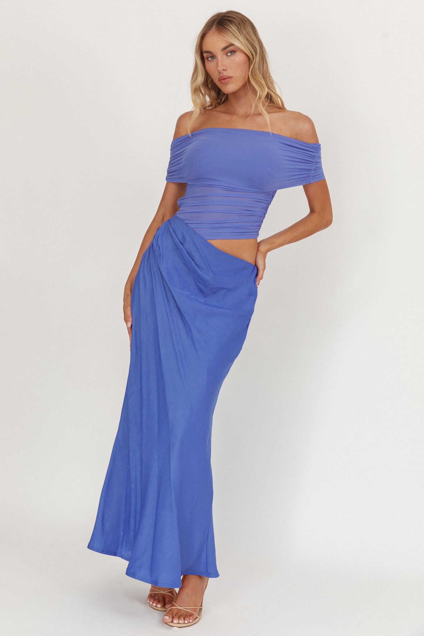 Lorely Off-Shoulder Midi Dress Ocean by Selfie Leslie