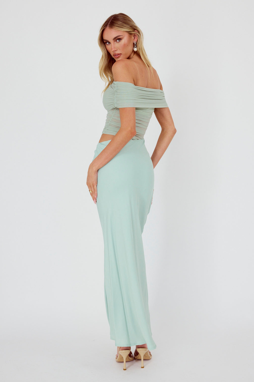 Lorely Off-Shoulder Midi Dress Sage by Selfie Leslie