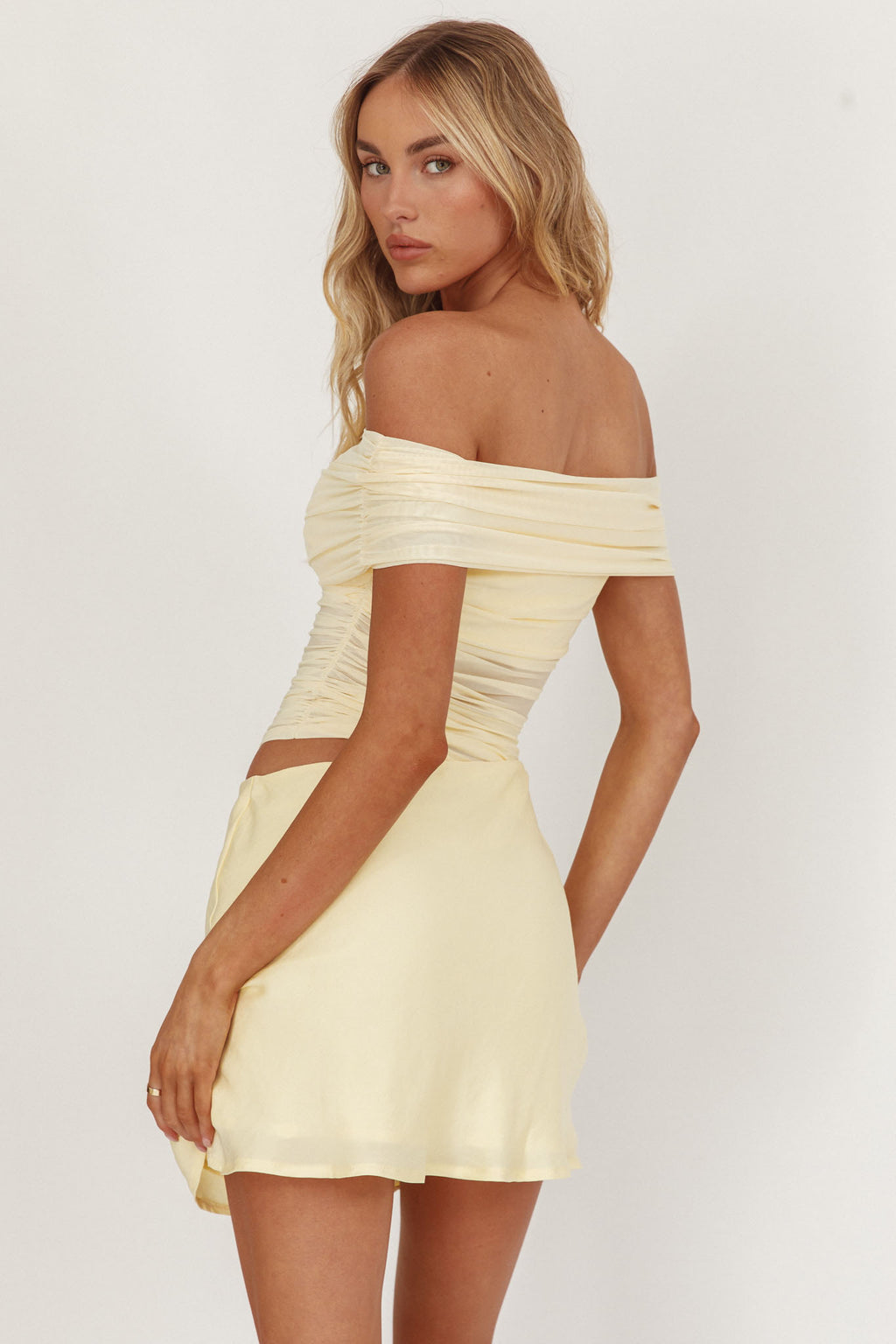 Lorely Off-Shoulder Mini Dress Butter by Selfie Leslie
