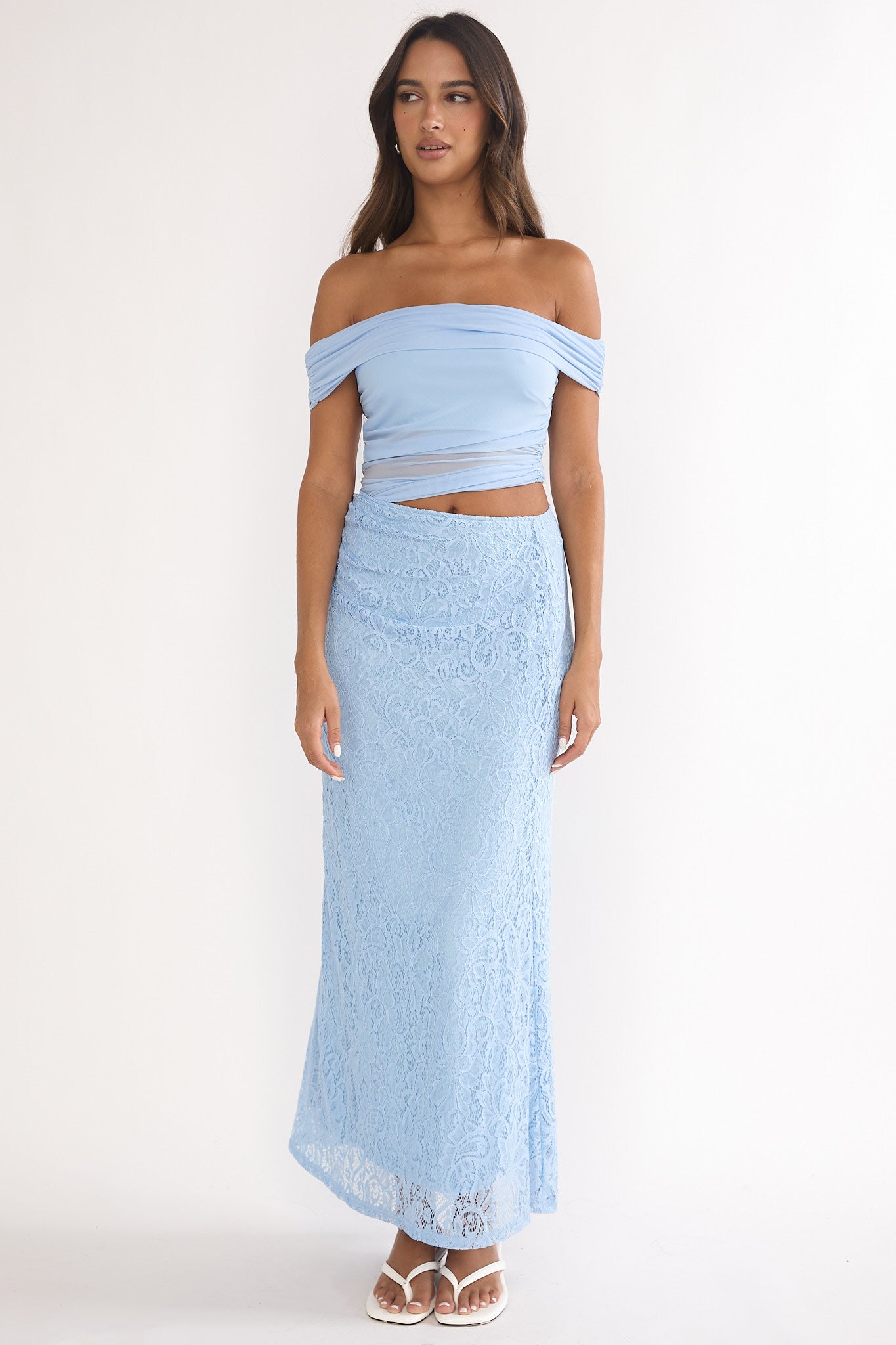 Lorely Off-Shoulder Lace Maxi Dress Blue