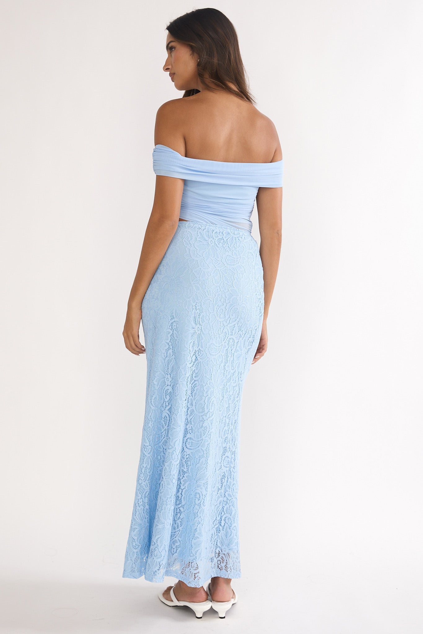 off the shoulder lace bridesmaid dress BABARONI Tulle Lace Ivory/Champagne Wedding Dresses A-line Off Shoulder Short Sleeve With Slit Sweep Train, Ivory/Champagne / US0
