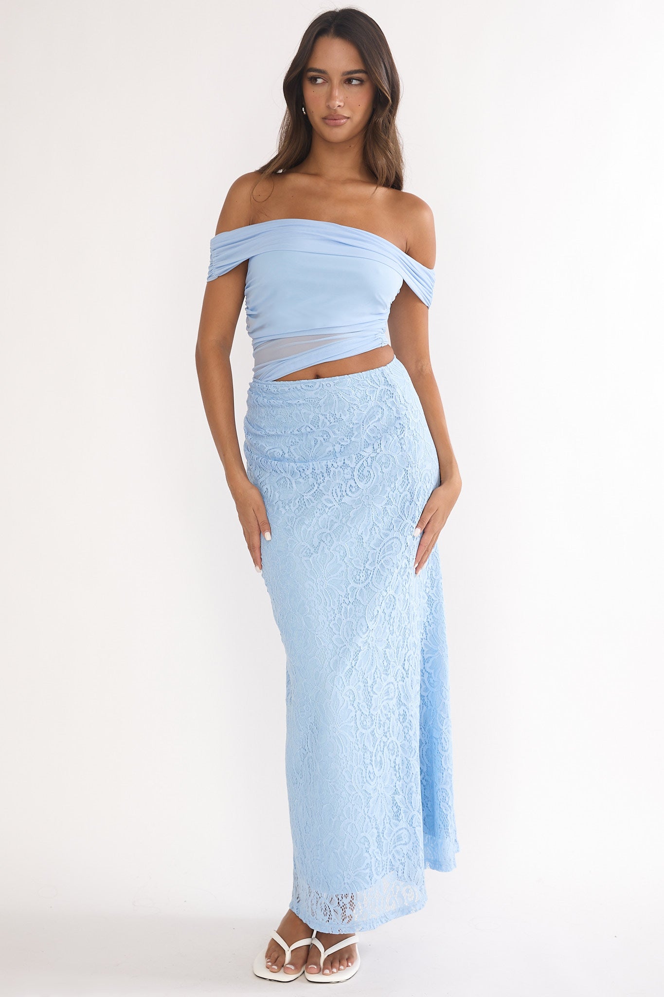 Lorely Off-Shoulder Lace Maxi Dress Blue