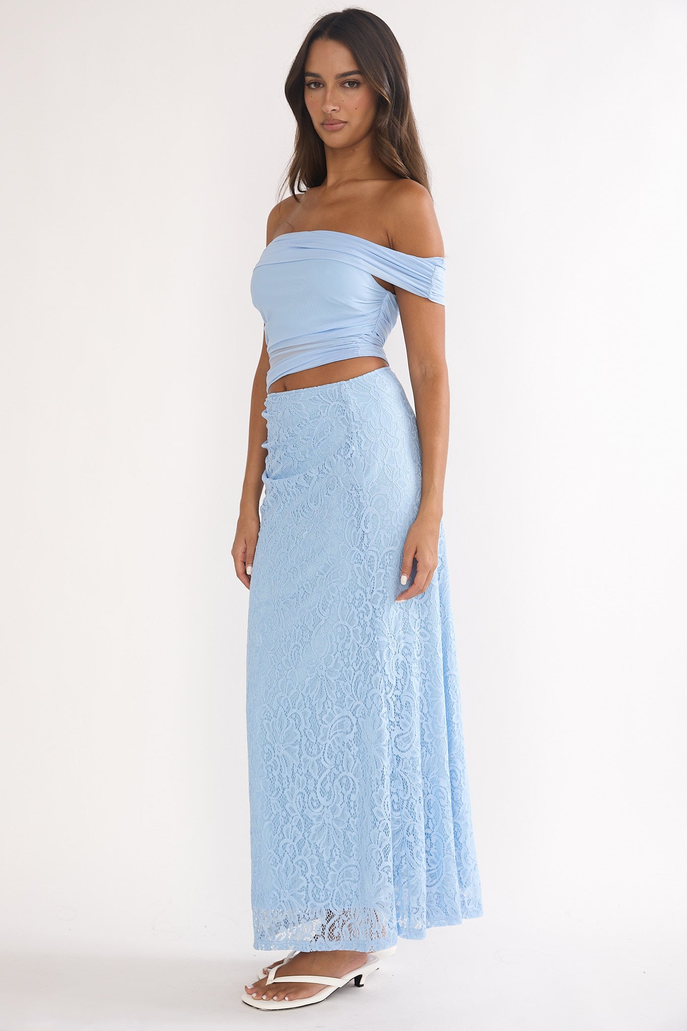 Lorely Off-Shoulder Lace Maxi Dress Blue