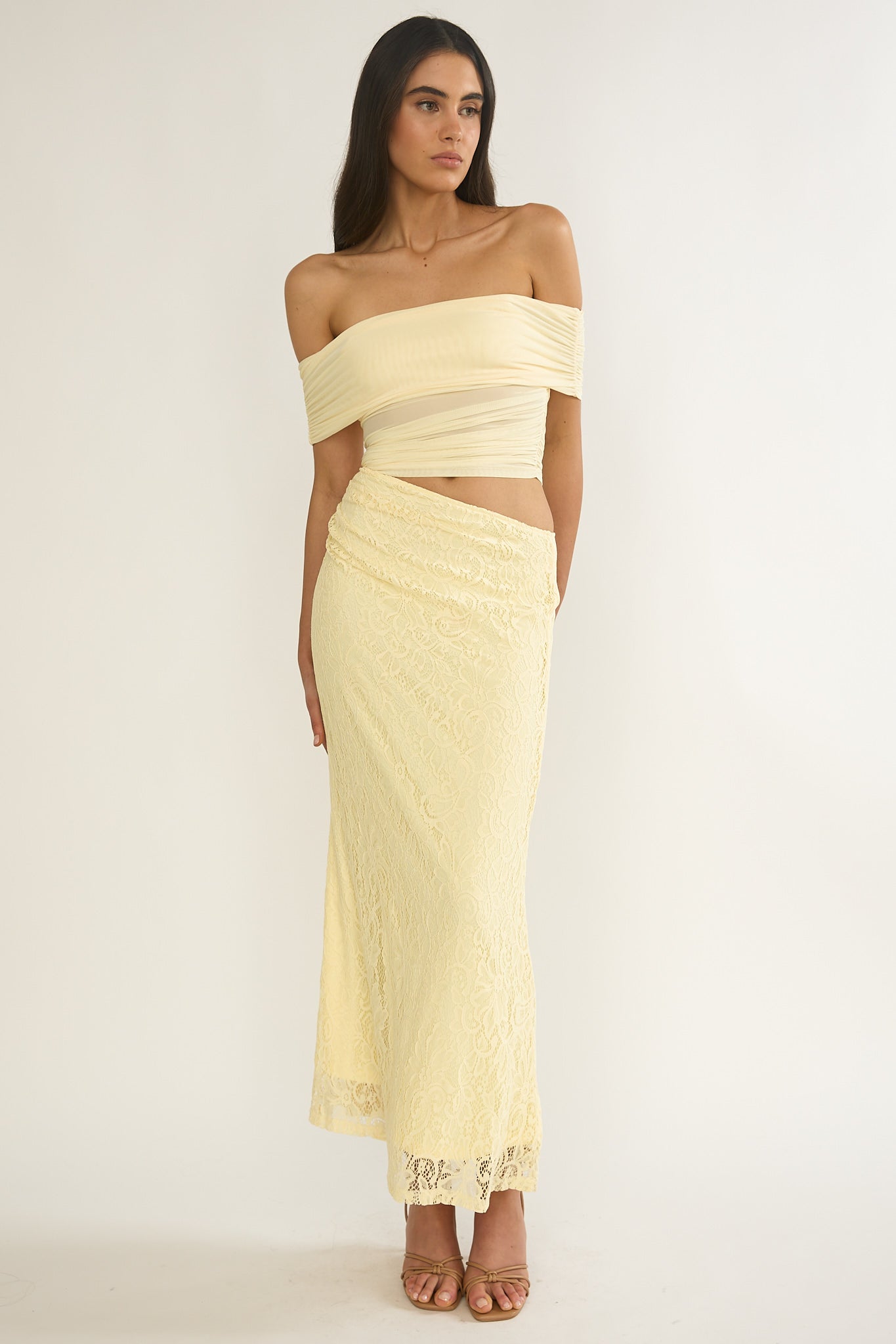 Lorely Off-Shoulder Lace Maxi Dress Butter by Selfie Leslie